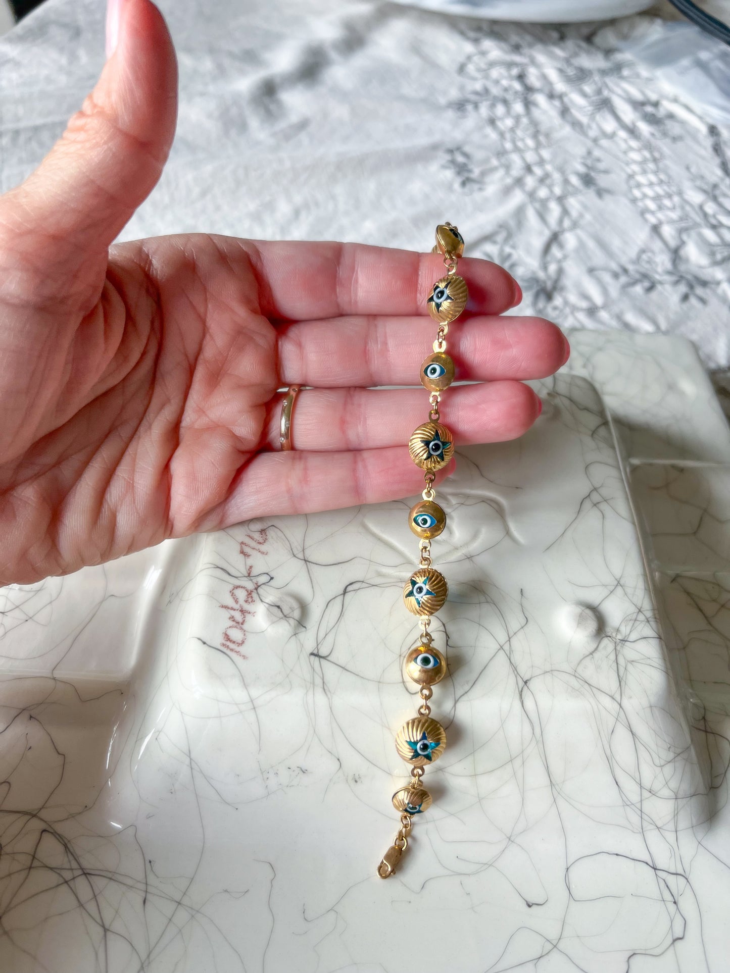 Evil Eye Charms 10k Yellow Gold 8 Inch Bracelet