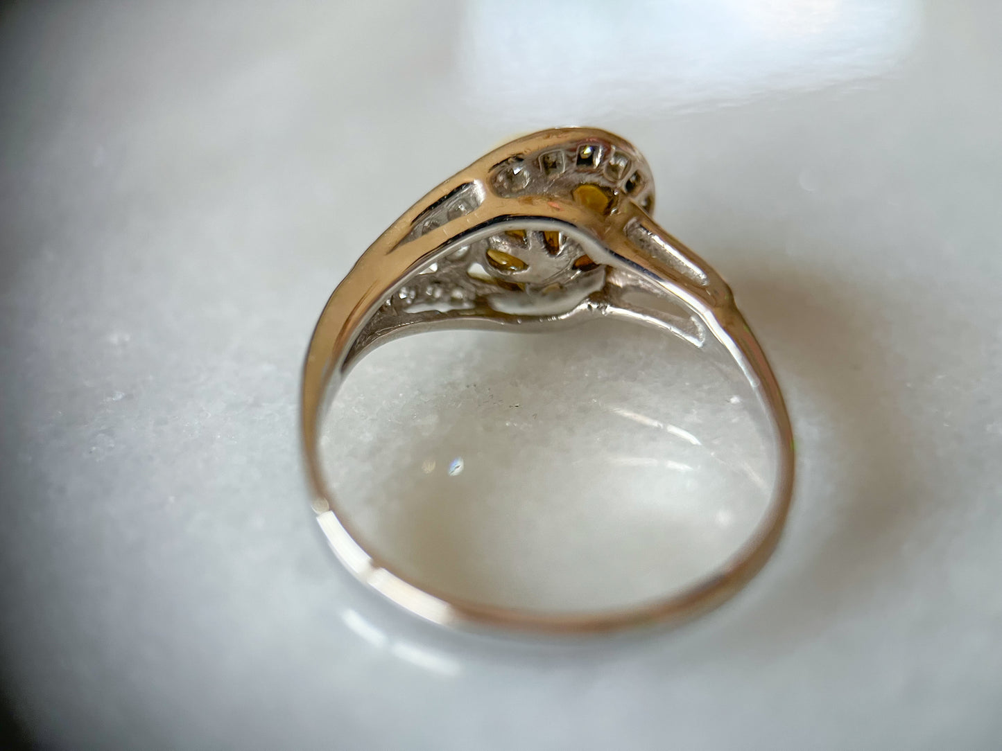 Vintage Natural Pearl and Natural Diamond 14k White Gold Statement Ring