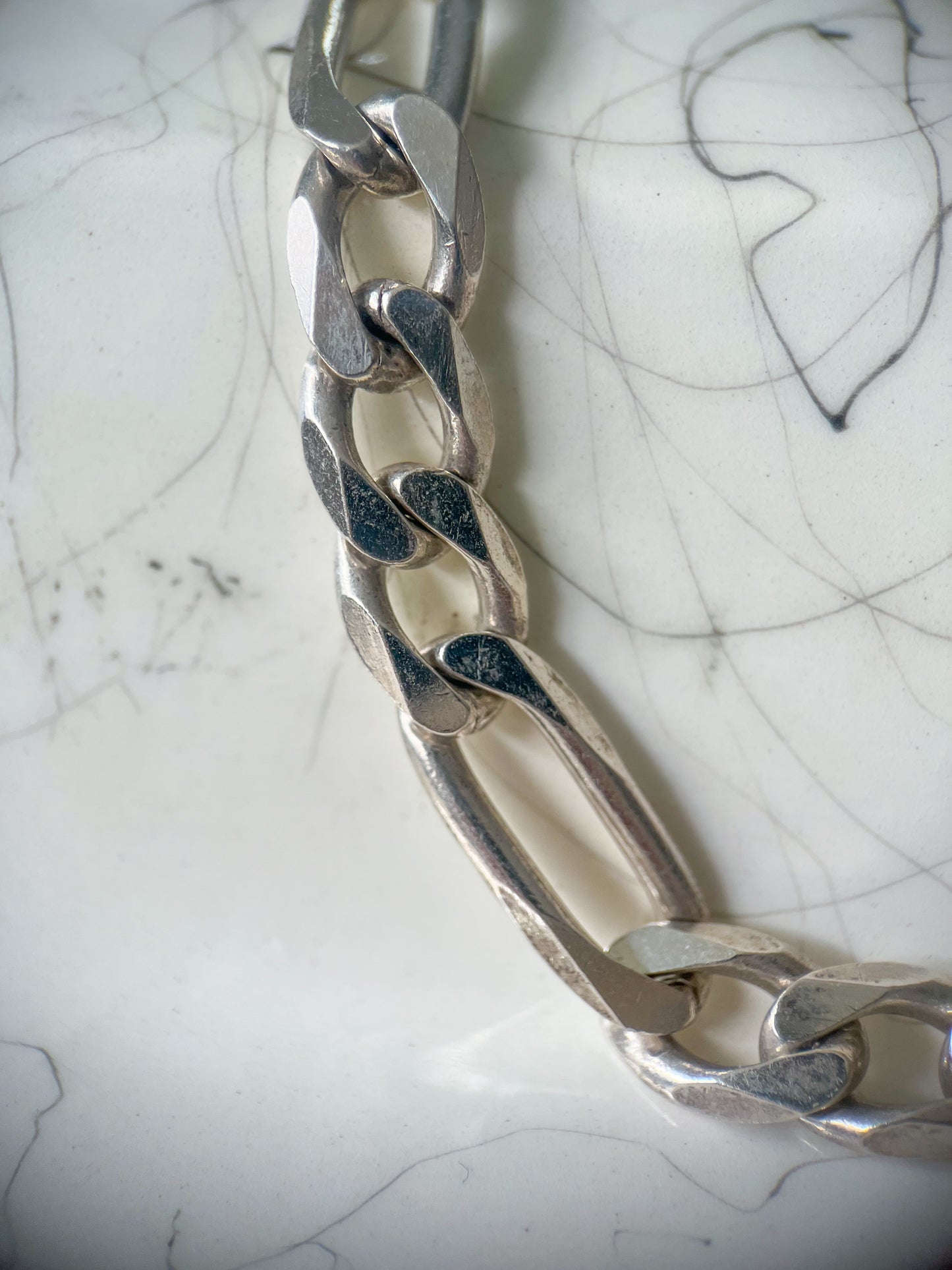 Vintage Chunky Figaro Chain Sterling Silver 20 Inch Chain Necklace, circa 1990s