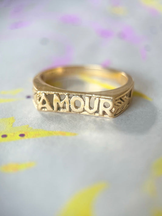 Vintage "Amour" 14k Yellow Gold Ring