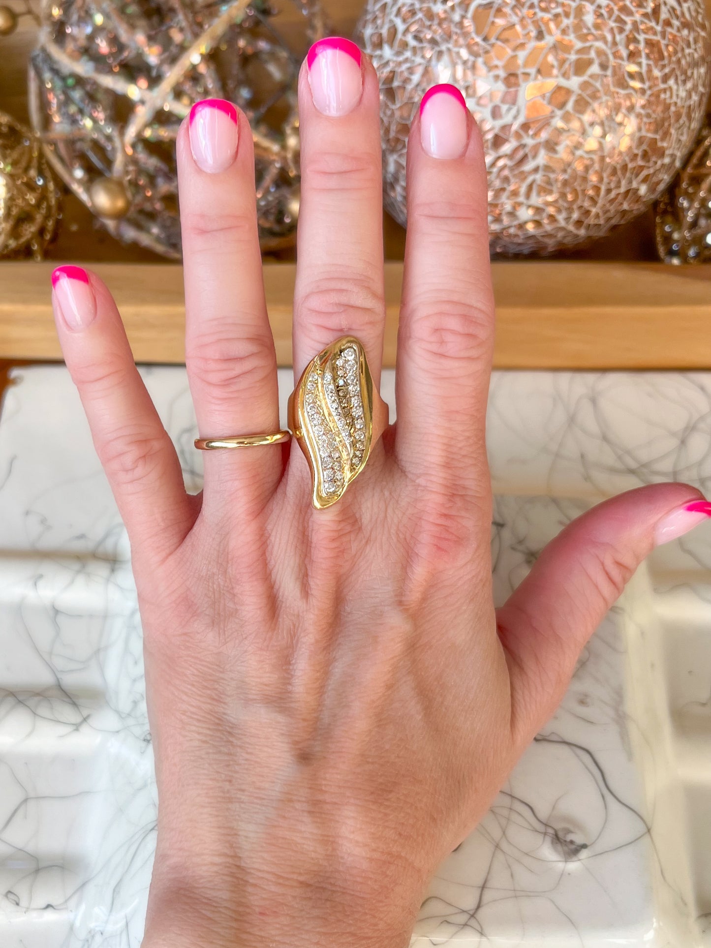 Vintage Natural Diamond 14k Yellow Gold Statement Ring