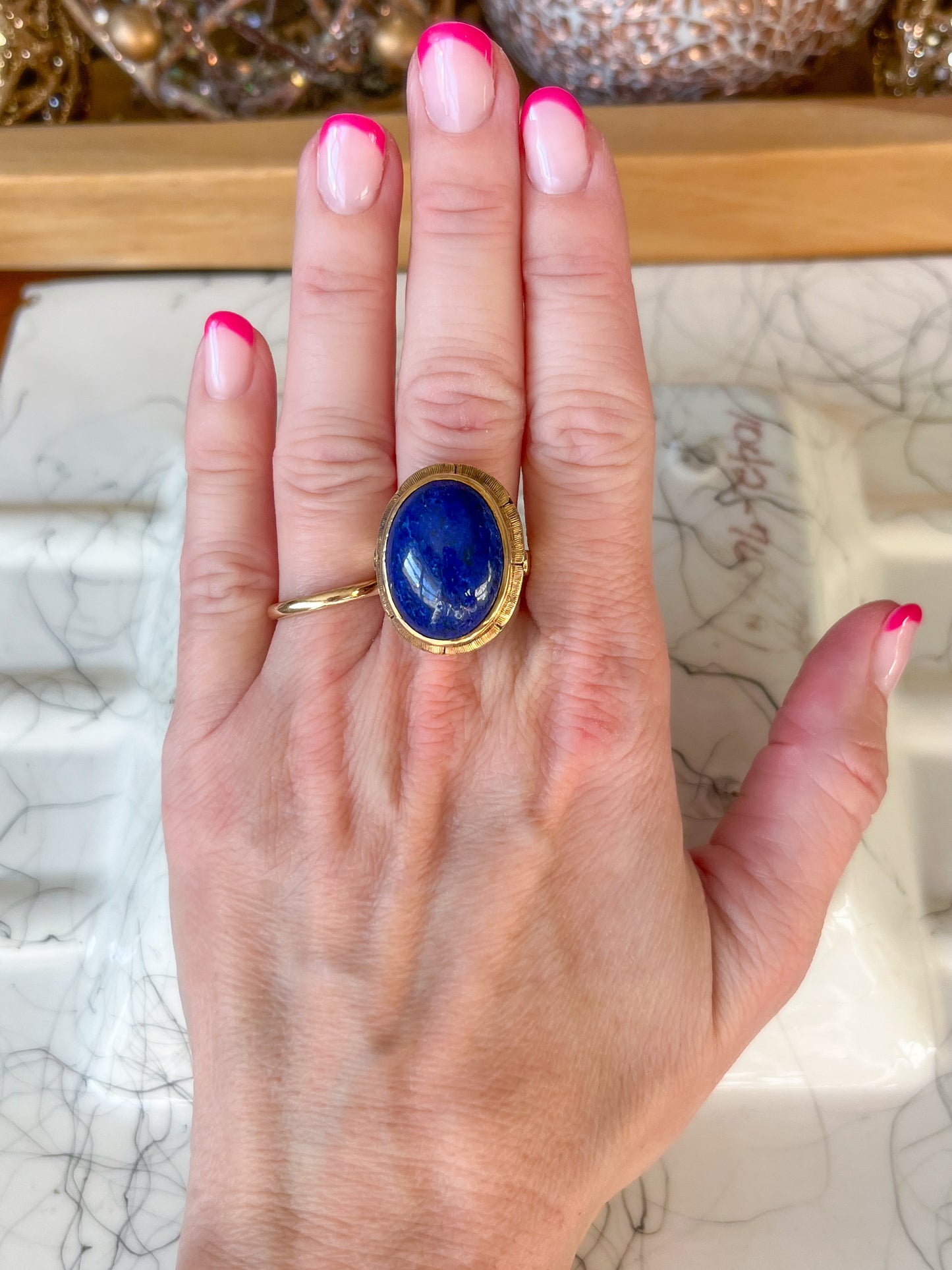 Vintage Lapis Lazuli 14k Yellow Gold Statement Ring