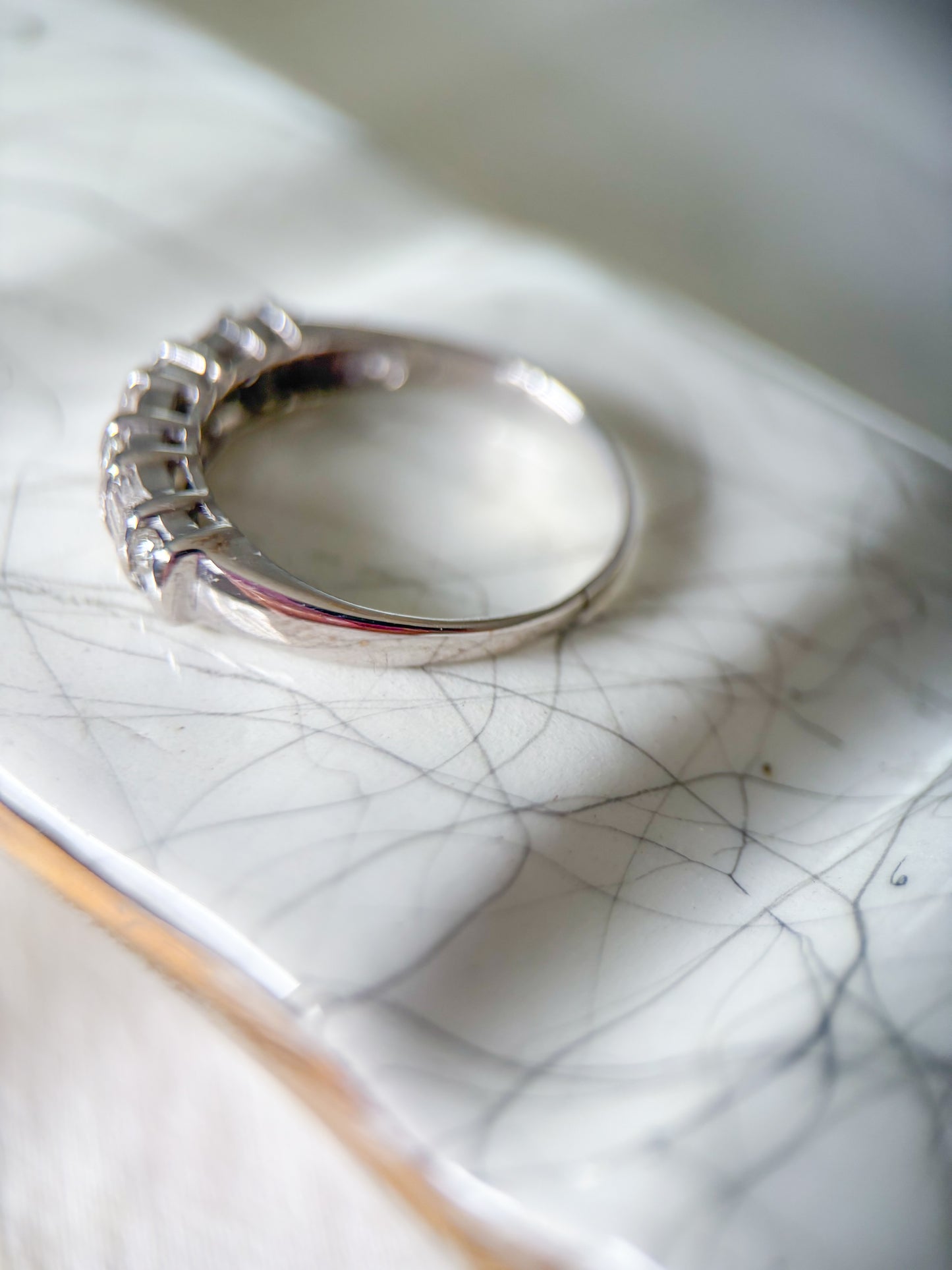 Vintage Natural Round and Baguette Diamond 14k White Gold Half Band Ring