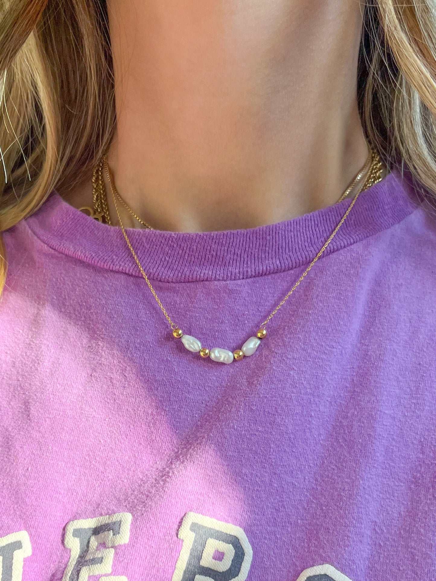 Vintage Chain with Pearl Accent 14k Yellow Gold 16 Inch Necklace