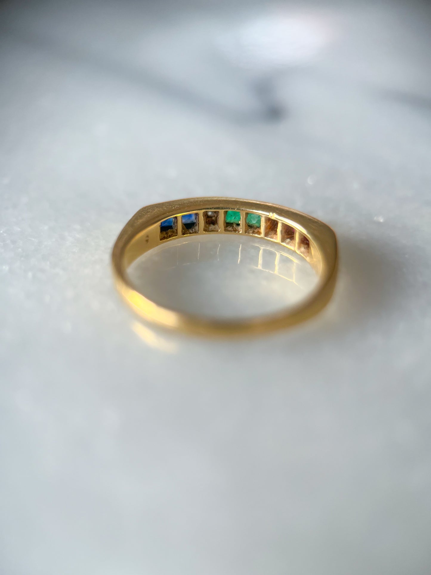 Vintage Natural Diamond, Ruby, Emerald and Sapphire 14k Yellow Gold Ring