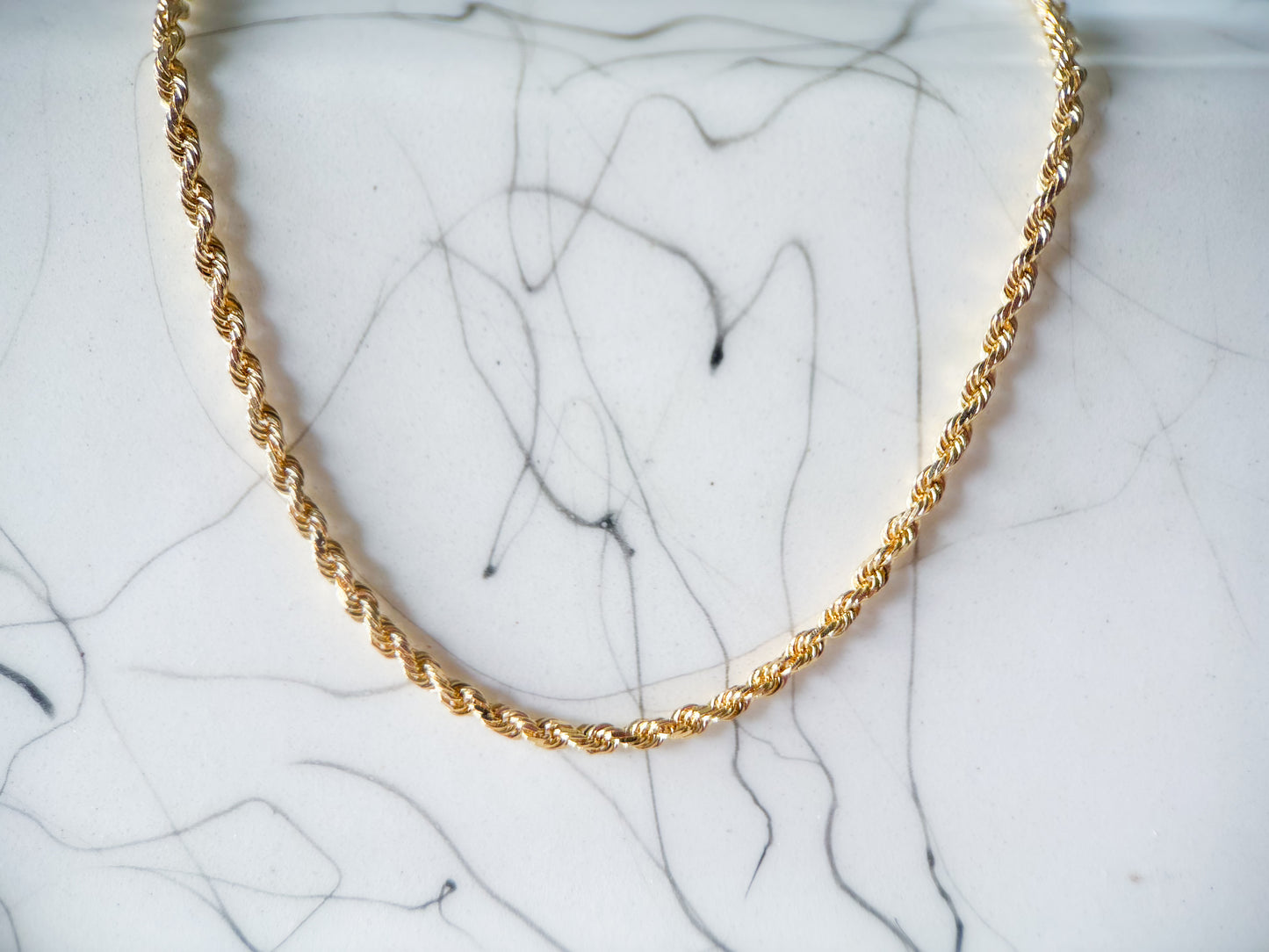 Vintage Solid Thin Rope Chain 14k Yellow Gold 16 Inch Chain Necklace