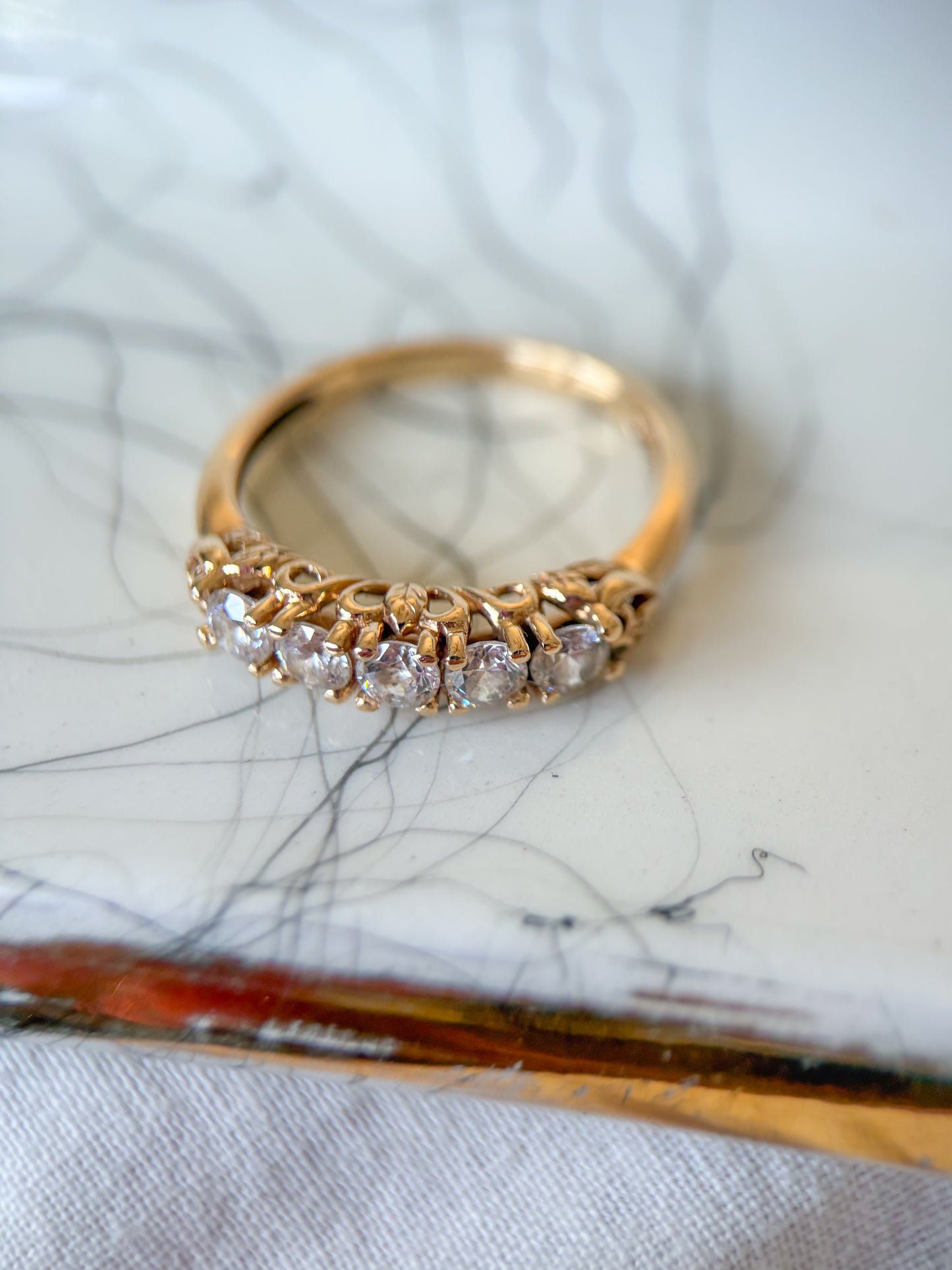 Vintage CZ Half Band 14k Yellow Gold Ring