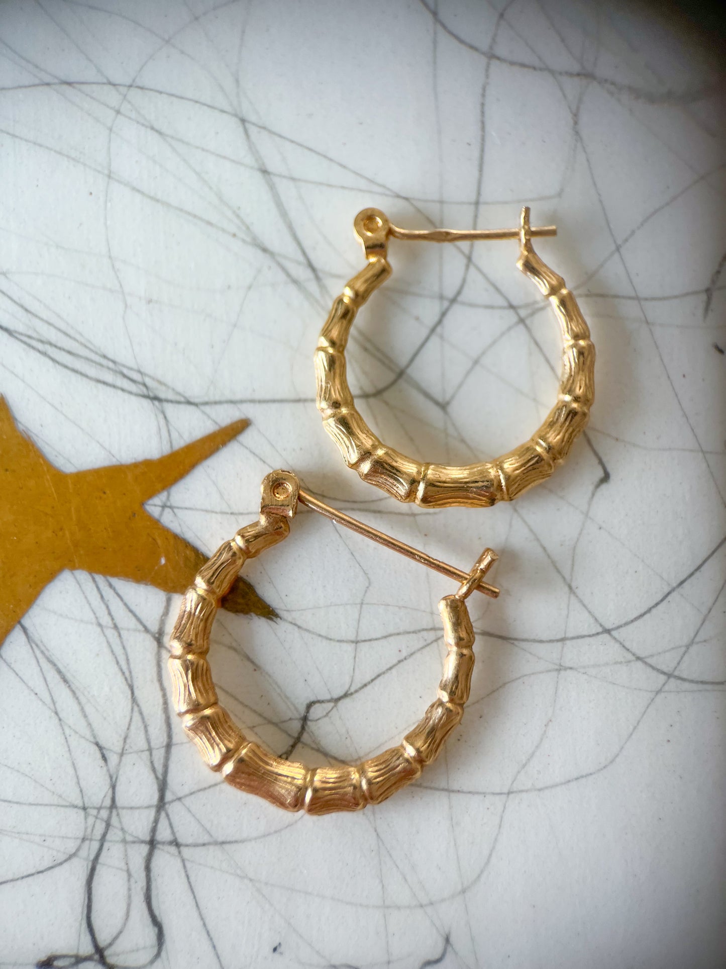 Vintage Bamboo 14k Yellow Gold Hoop Earrings