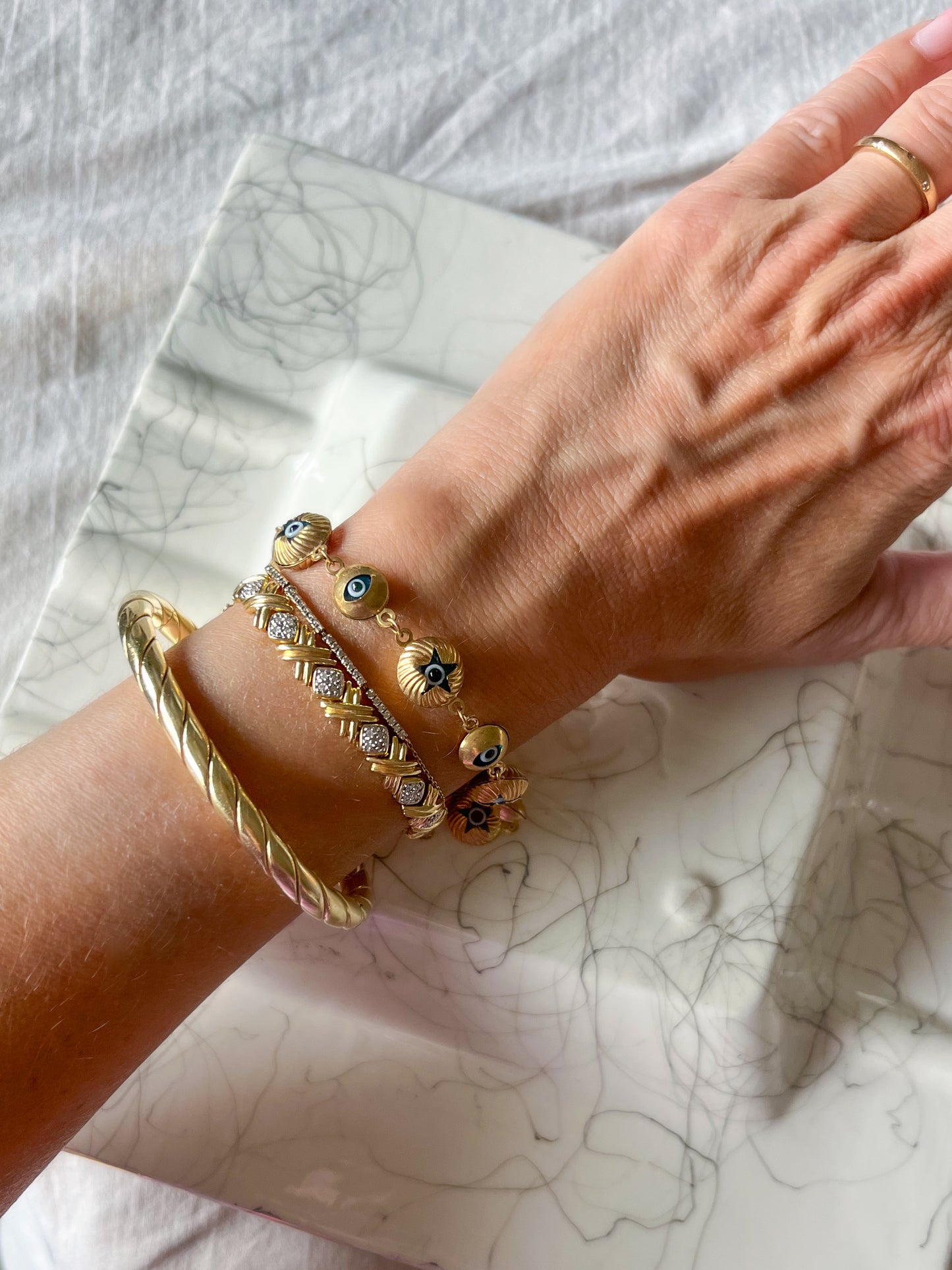 Evil Eye Charms 10k Yellow Gold 8 Inch Bracelet