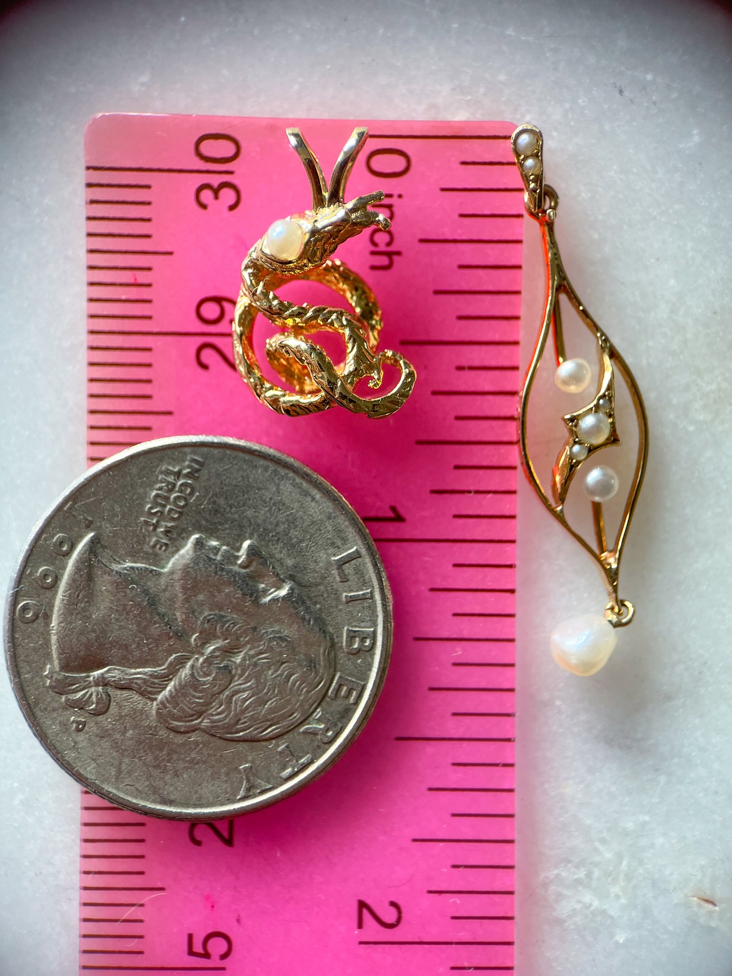 Vintage Art Nouveau Pearl 15k Yellow Gold Pendant