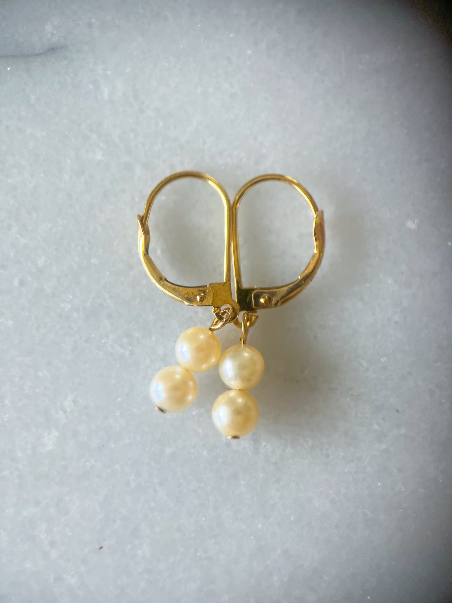 Vintage Natural Pearl 14k Yellow Gold Drop Earrings