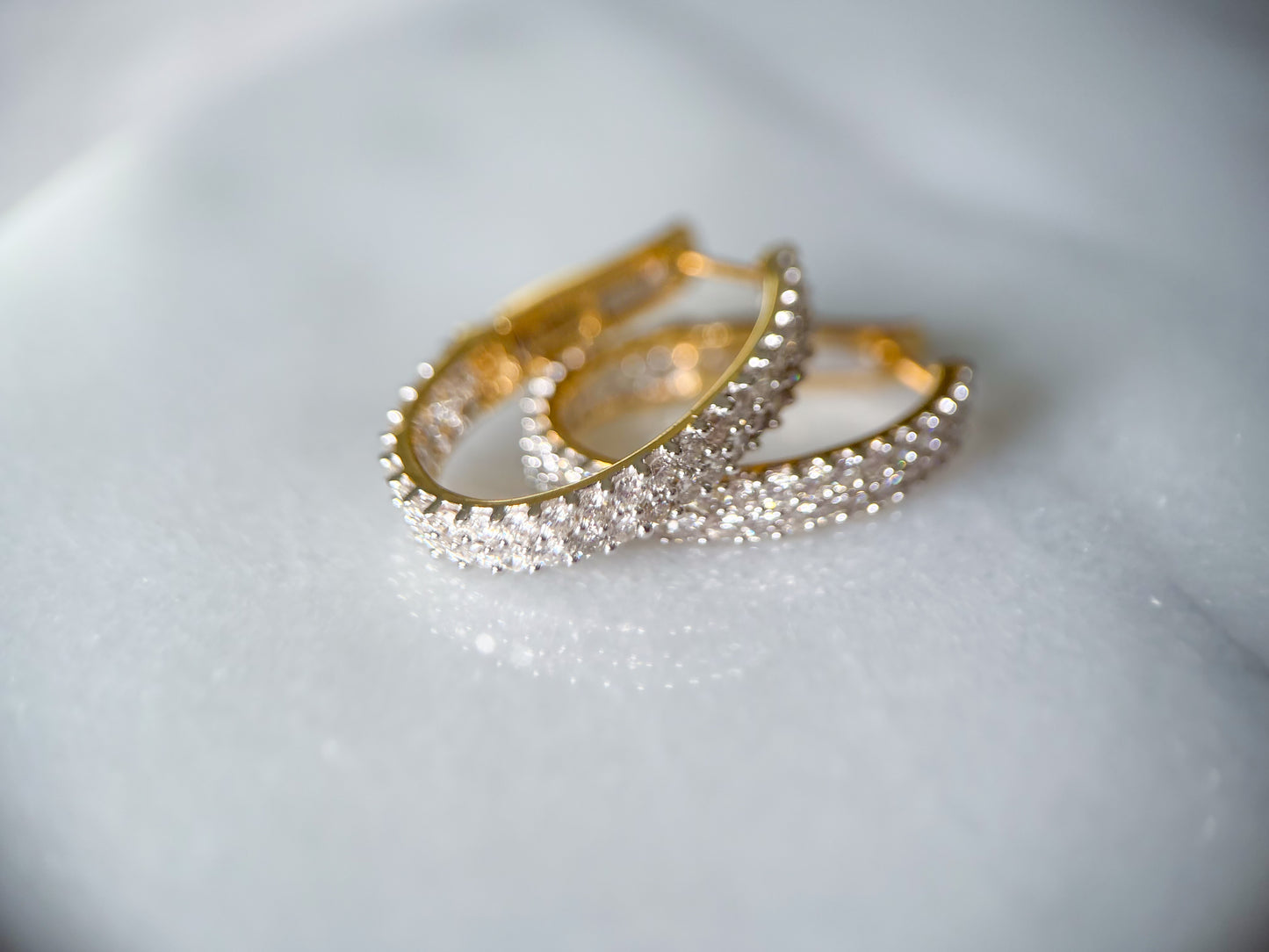 Natural Diamond Two Row Oval Hoop 14k Yellow Gold Earrings