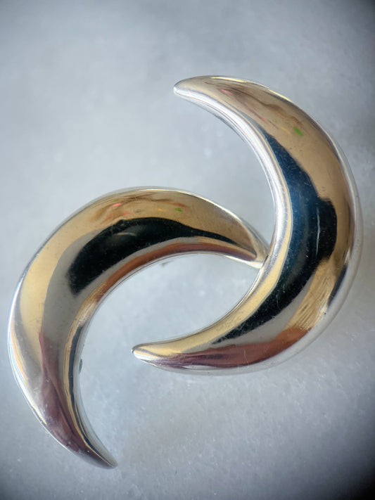 Vintage Sterling Silver Large Moon Crescent Stud Earrings, circa 1970s