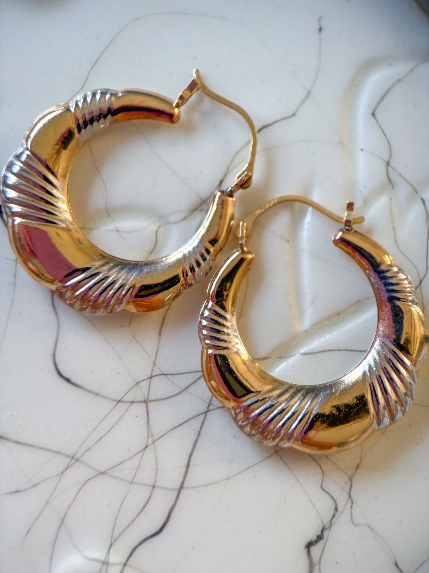 Vintage Two Toned 10k White and Yellow Gold Twist Hoop Earrings