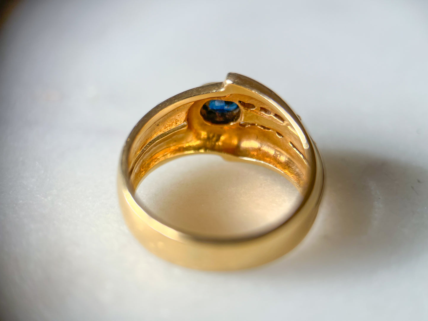Vintage 14k Yellow Gold Natural Sapphire and Natural Diamond Ring, circa 1990s