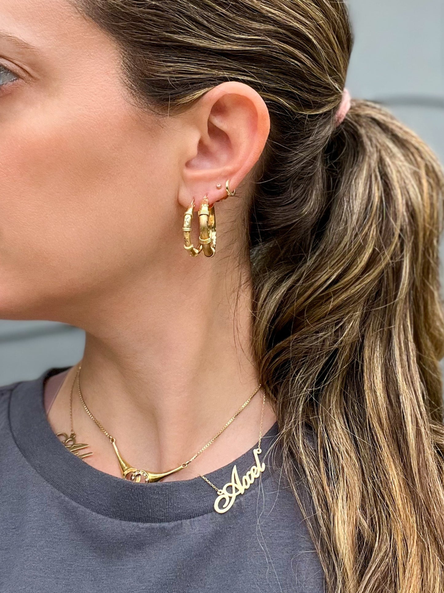 14k Yellow Gold Decorative Tube Hoop Earrings - Two sizes