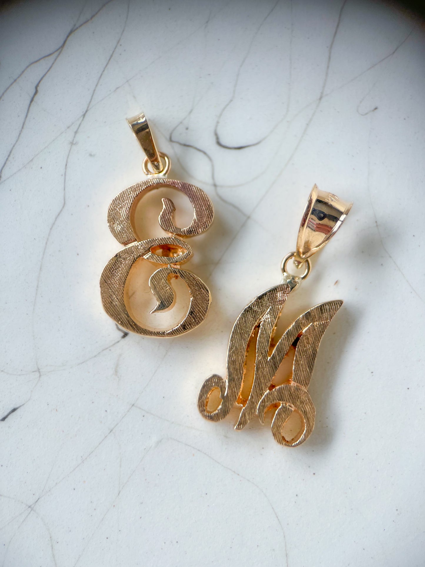 Vintage "M" 14k Yellow Gold Large Etched Letter Initial Charm