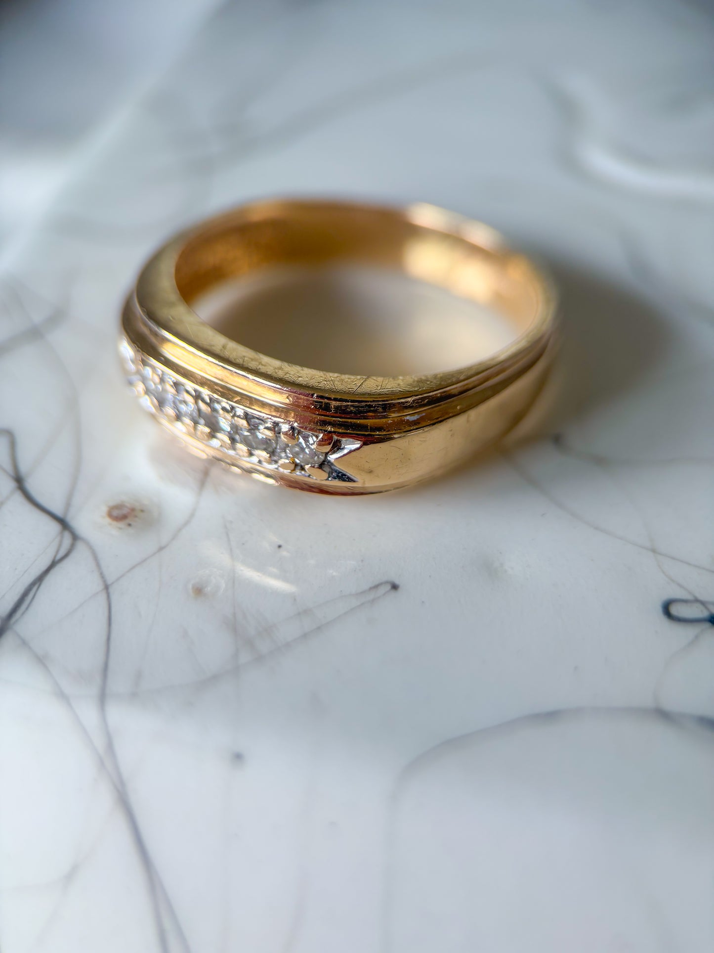 Vintage Natural Diamond 14k Yellow Gold Mens Ring