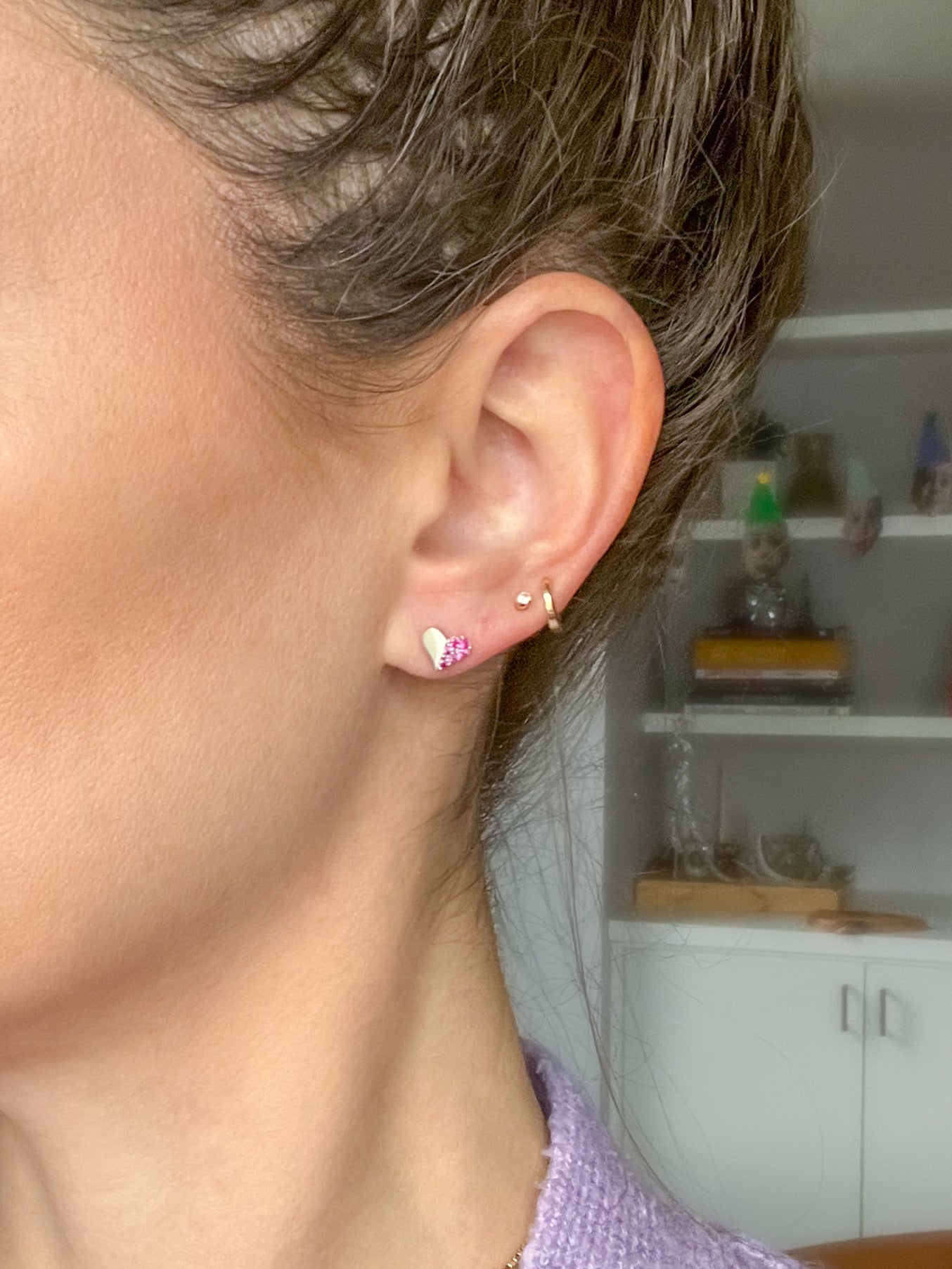 Various Mini 14k White Gold Studs - Hearts with Pink CZ