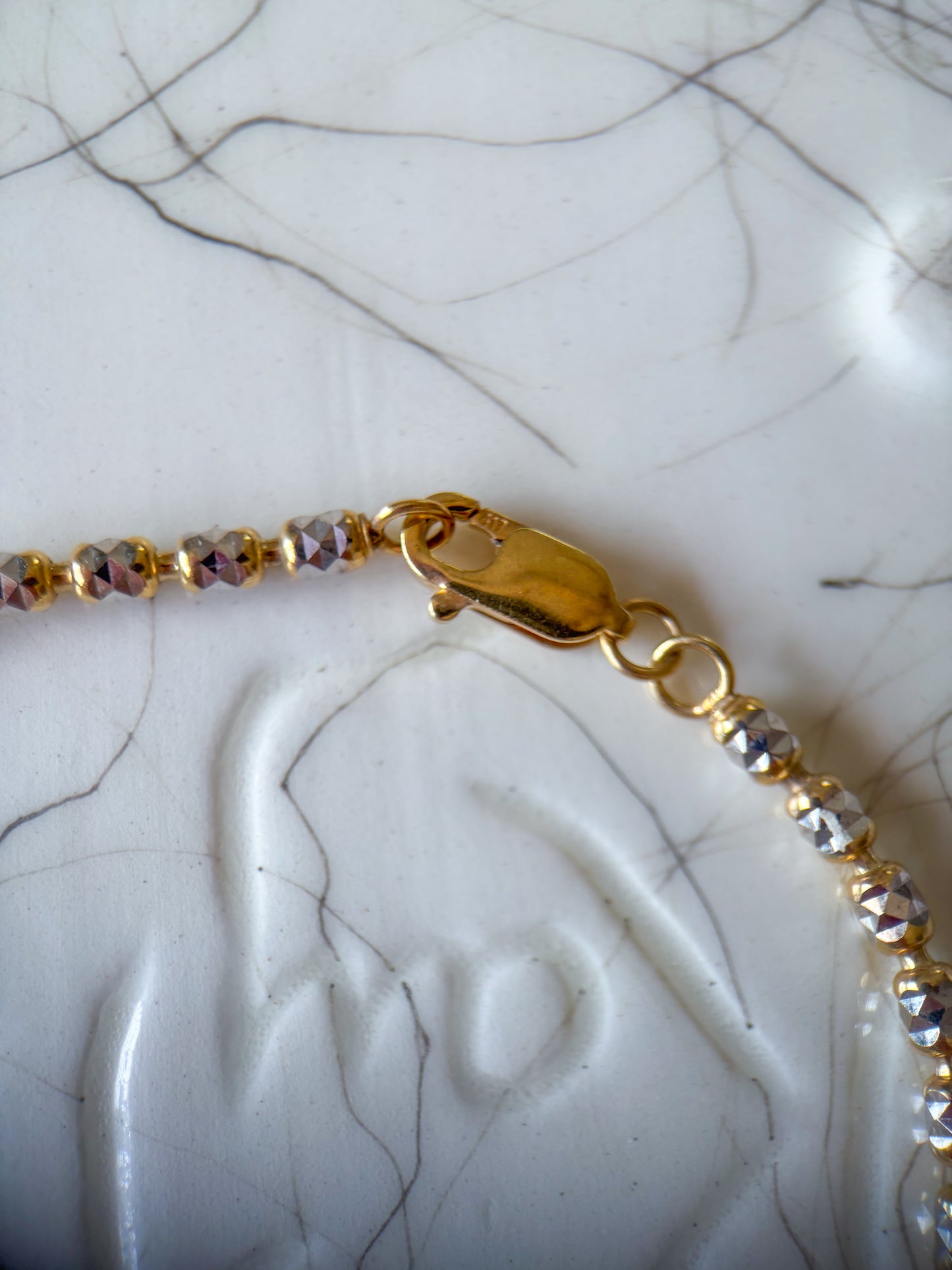Vintage Popcorn ChainTwo Toned 10k Yellow and White Gold 8 Inch Bracelet