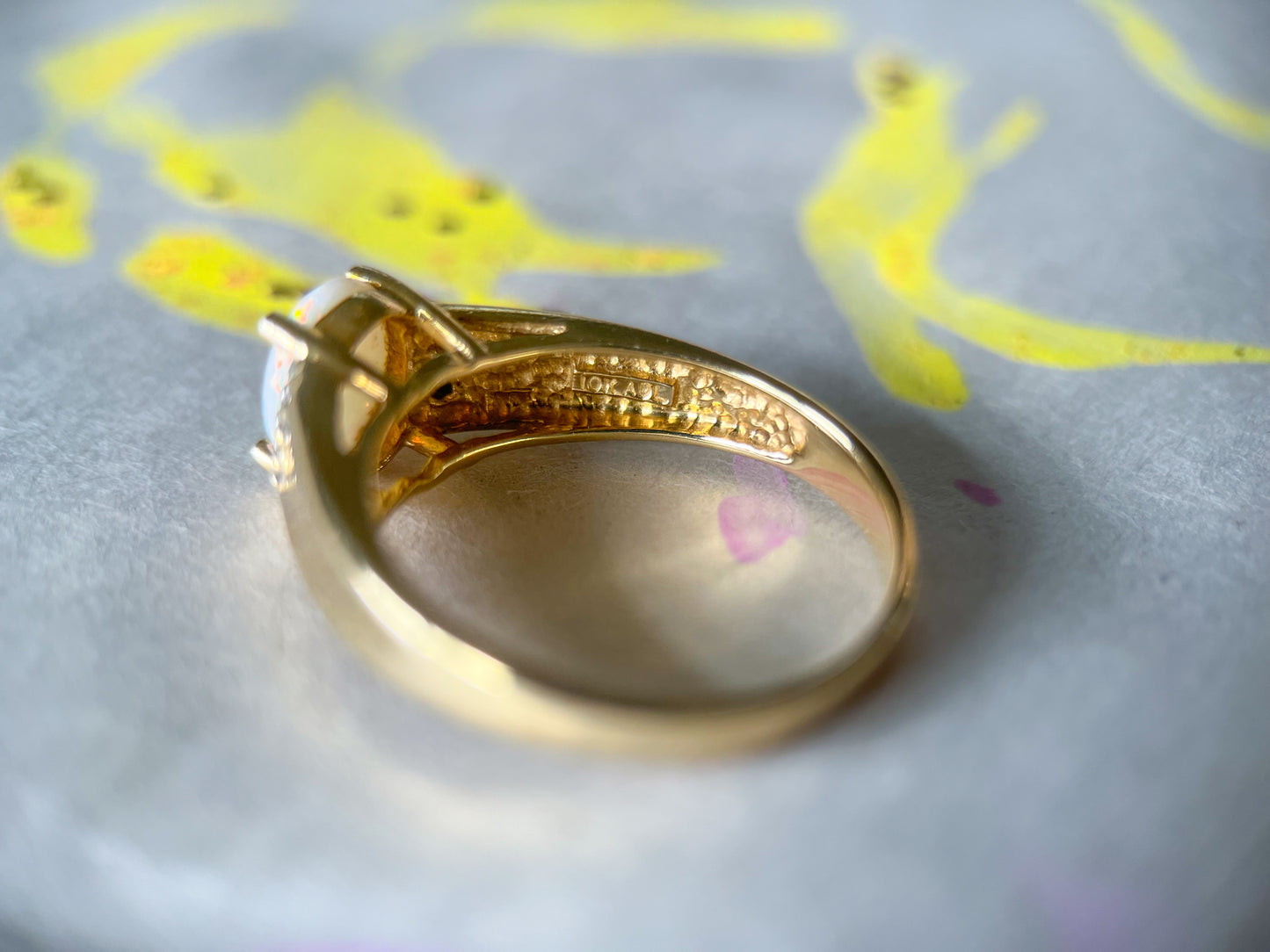 Vintage Natural Opal and Natural Diamond 10k Yellow Gold Ring