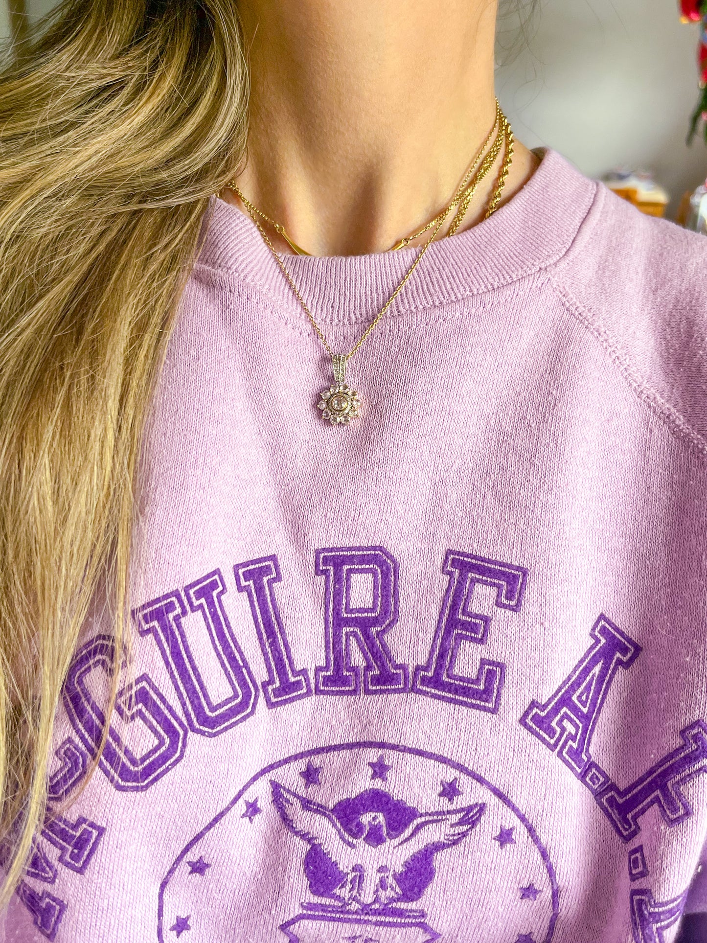 Vintage Natural Diamond Rose Cut Light Pink 14k Rose and White Gold Pendant Charm