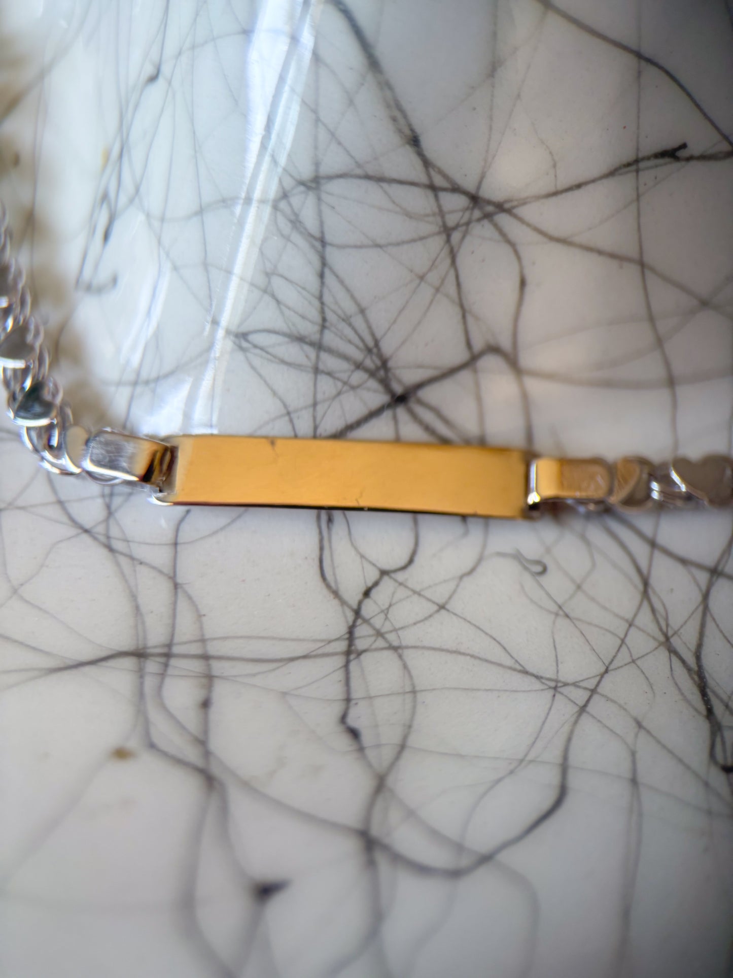 Vintage Heart Chain ID 14k White Gold Bracelet