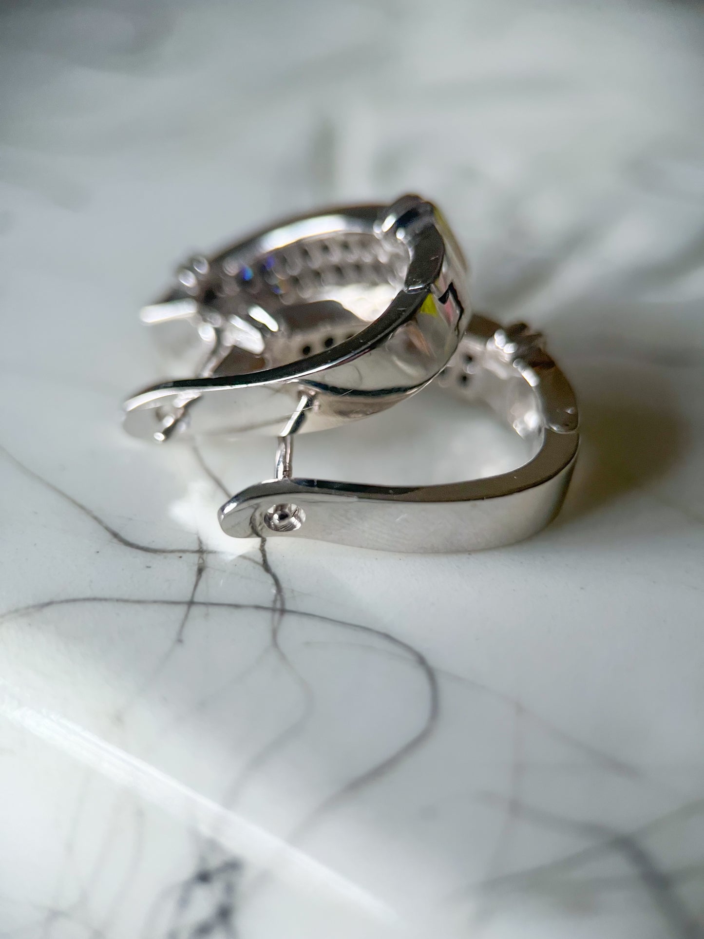 Natural Princess Cut Diamond 14k White Gold Half Hoop Earrings