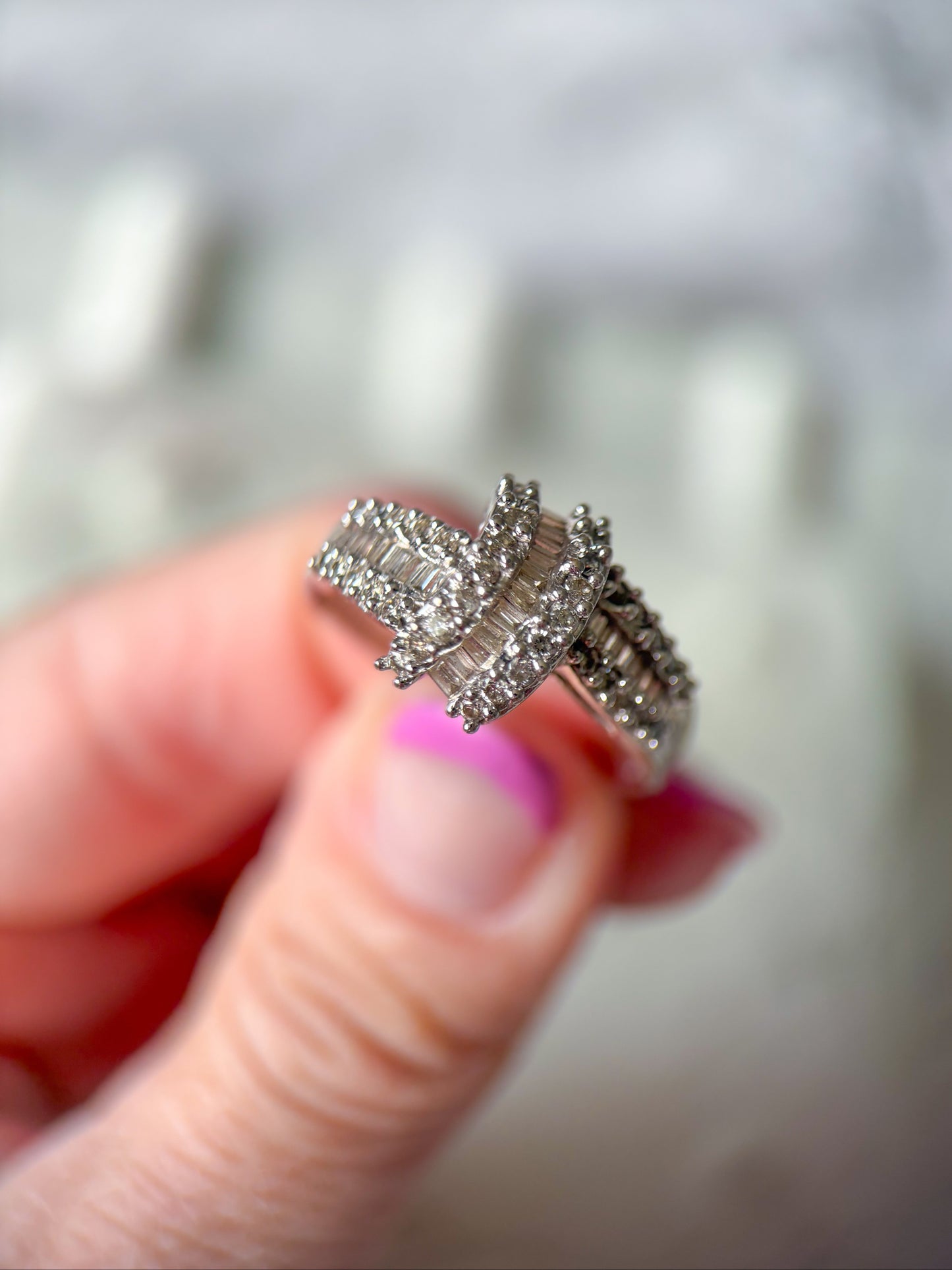 Vintage Knot Natural Diamond 14k White Gold Ring