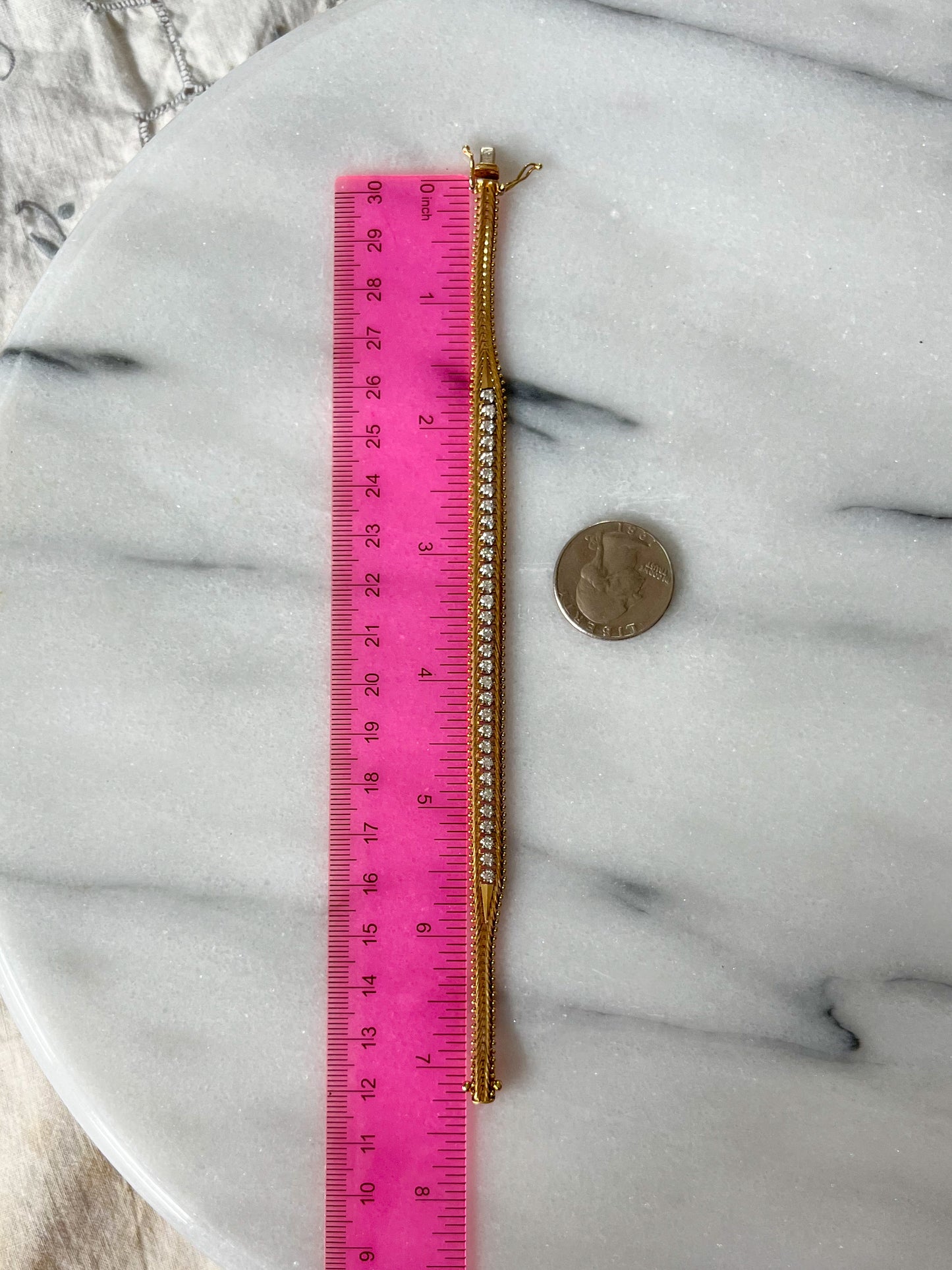 Vintage Natural Diamond 14k Yellow Gold 7.25 Inch Bracelet