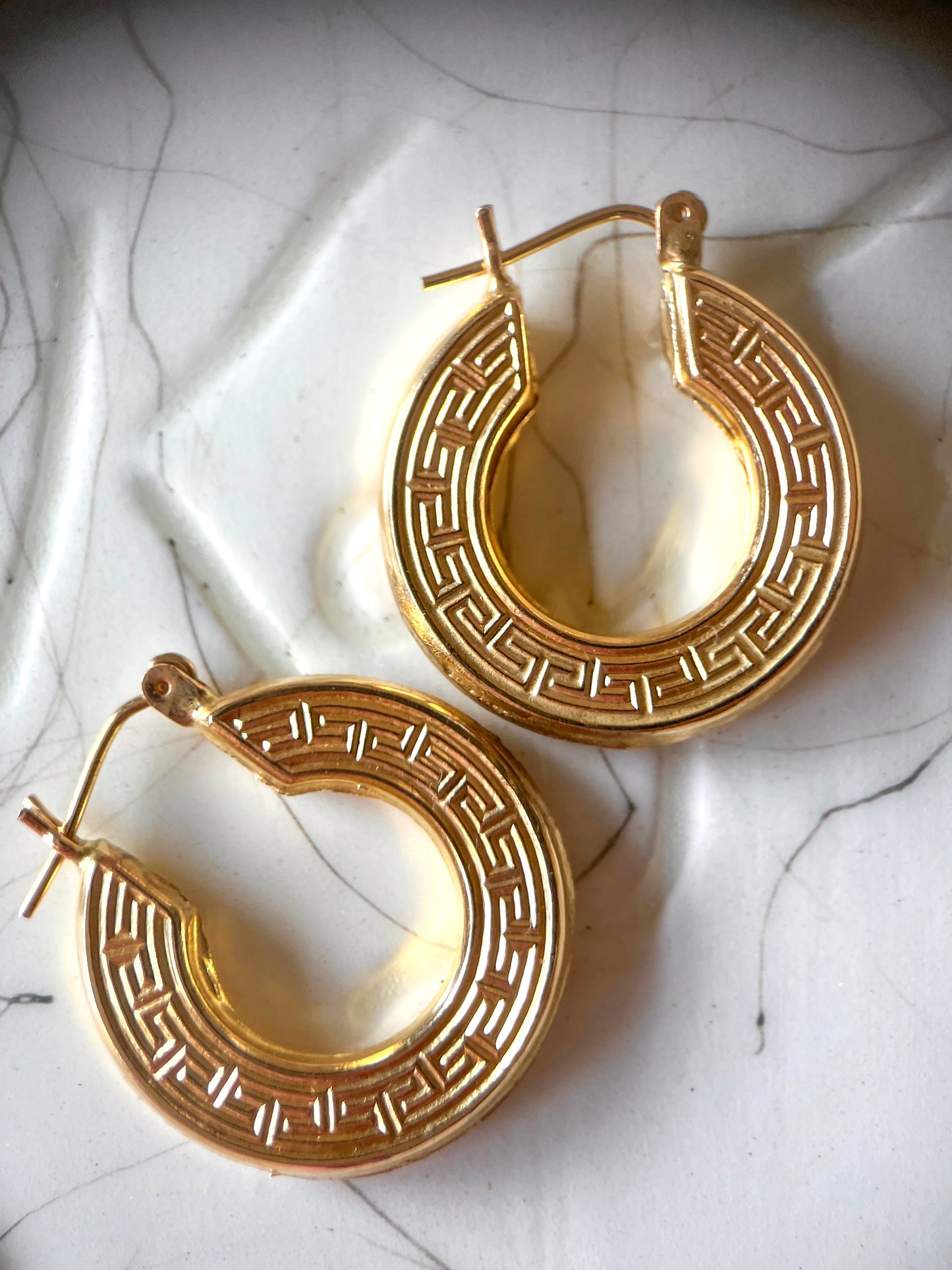 Greek Style Chunky 10k Yellow Gold Hoop Earrings
