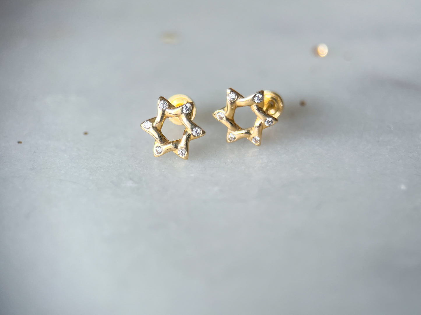 Mini Star of David 14k Yellow Gold and CZ Stud Earrings - Two Sizes
