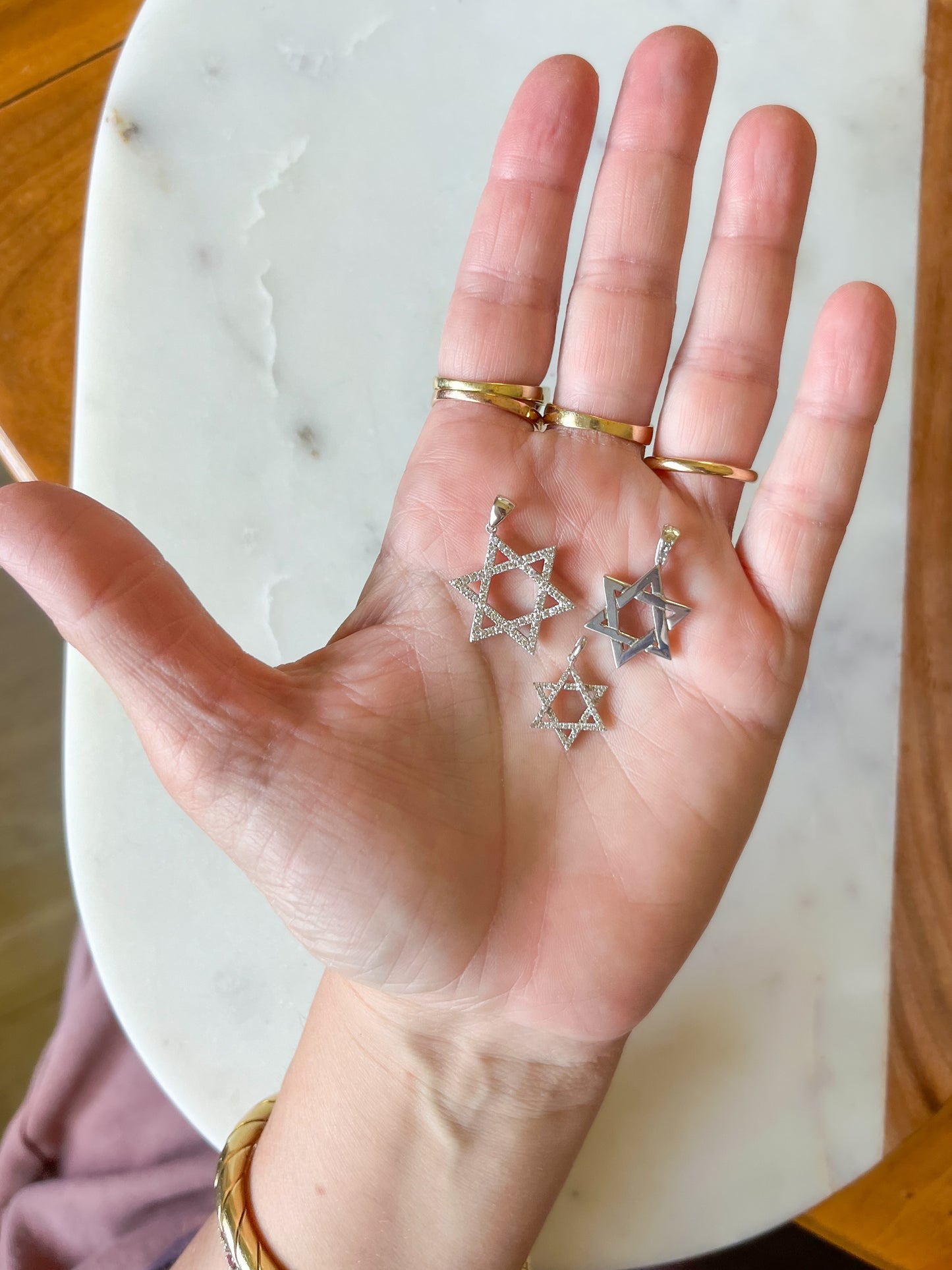 Vintage 14k White Gold Natural Diamond Star of David Charm