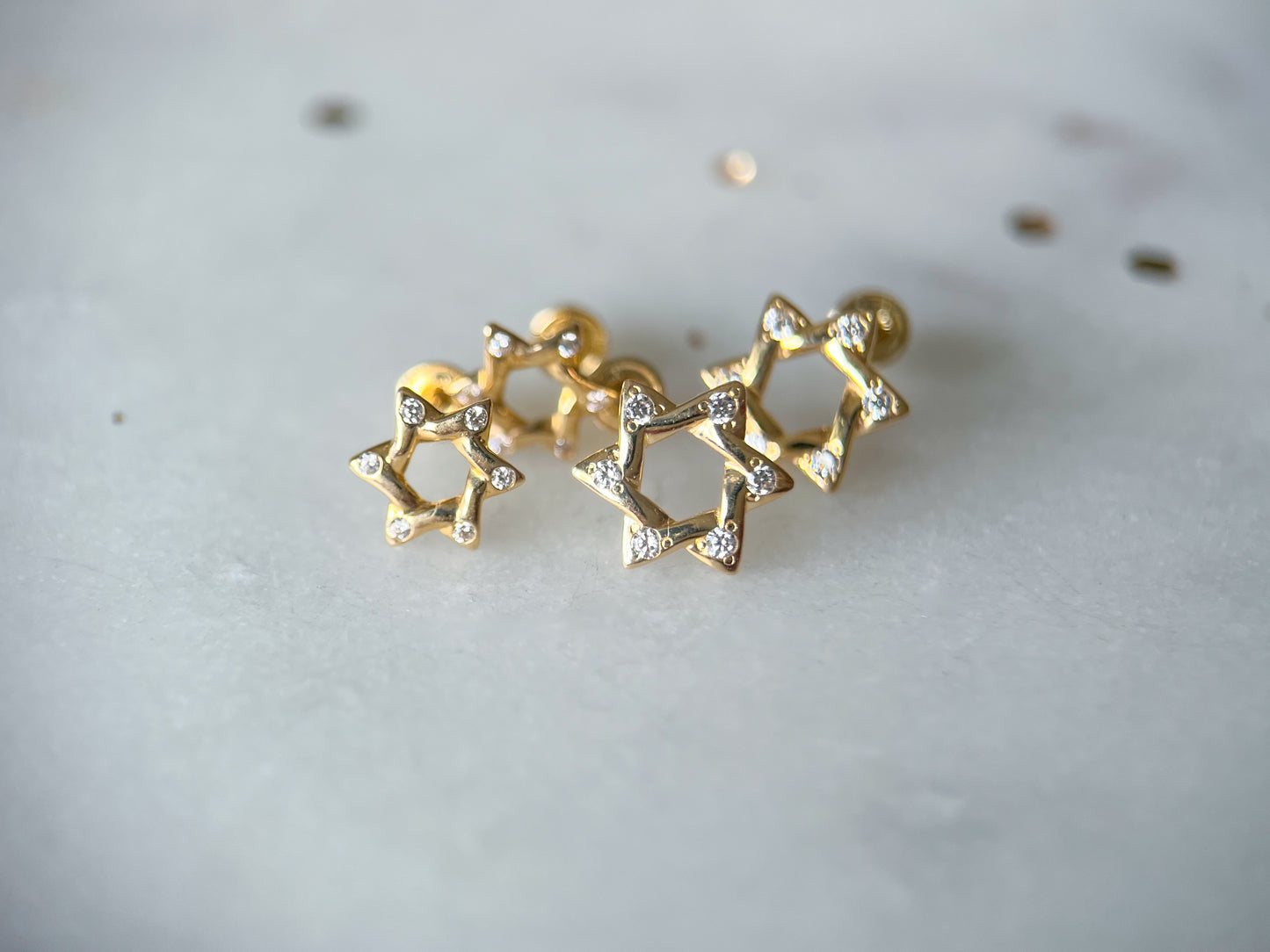 Mini Star of David 14k Yellow Gold and CZ Stud Earrings - Two Sizes