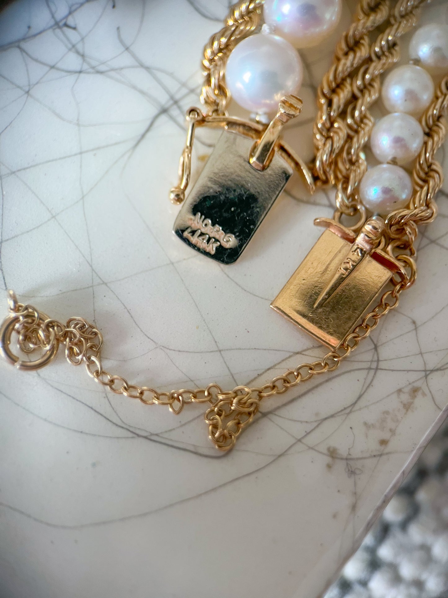 Various Vintage Pearl and Rope Chain 14k Yellow Gold Bracelets