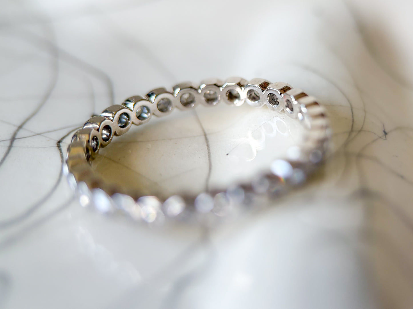 Vintage Bezel Set Natural Diamond Platinum Eternity Band, size 4 3/4