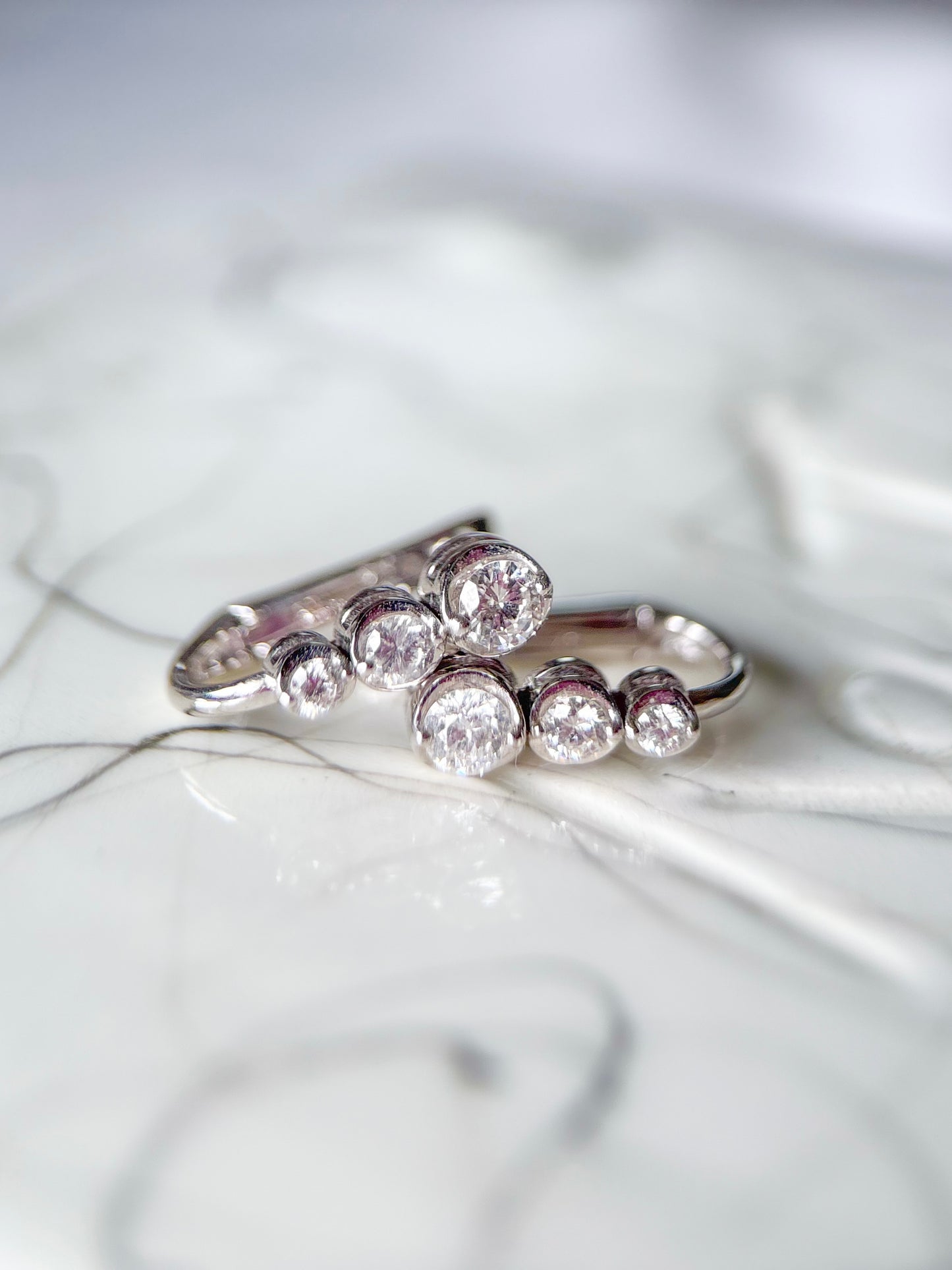 18k White Gold 3 Natural Diamond Drop Earrings