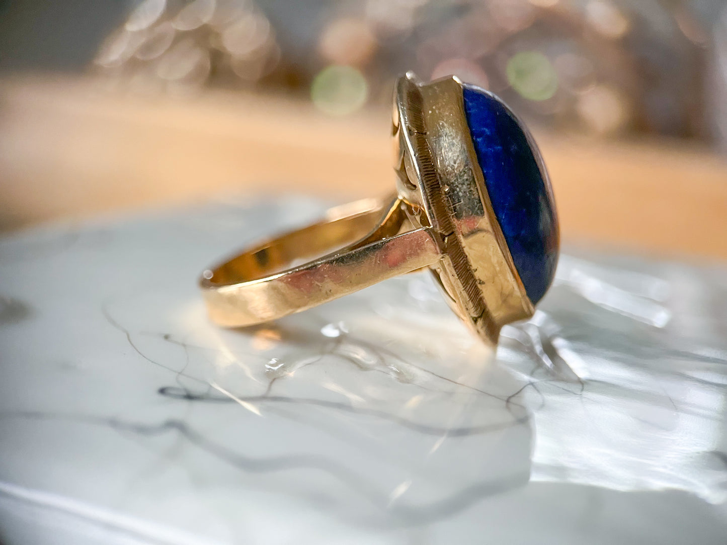 Vintage Lapis Lazuli 14k Yellow Gold Statement Ring
