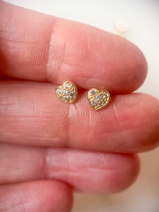 Mini 14k Yellow Gold Hearts with CZ Stud Earrings