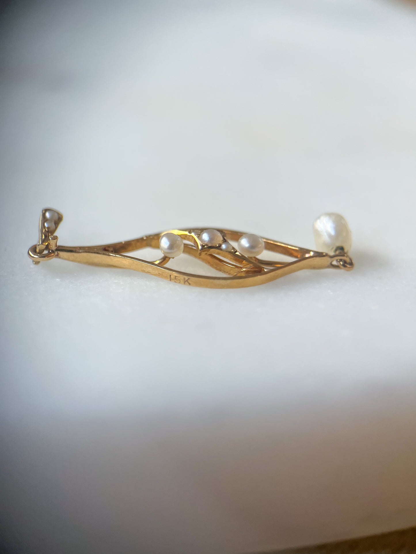 Vintage Art Nouveau Pearl 15k Yellow Gold Pendant
