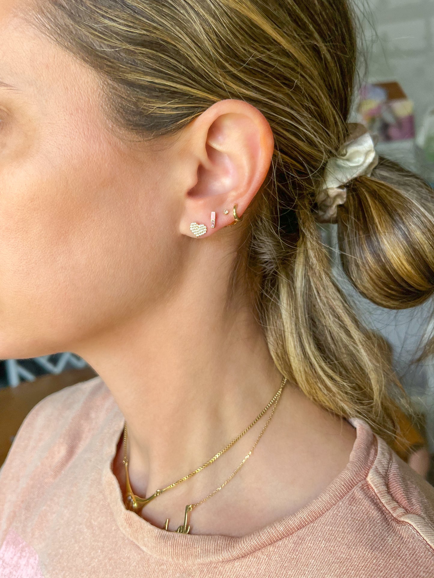 Mini 14k Yellow Gold Hearts with CZ Stud Earrings