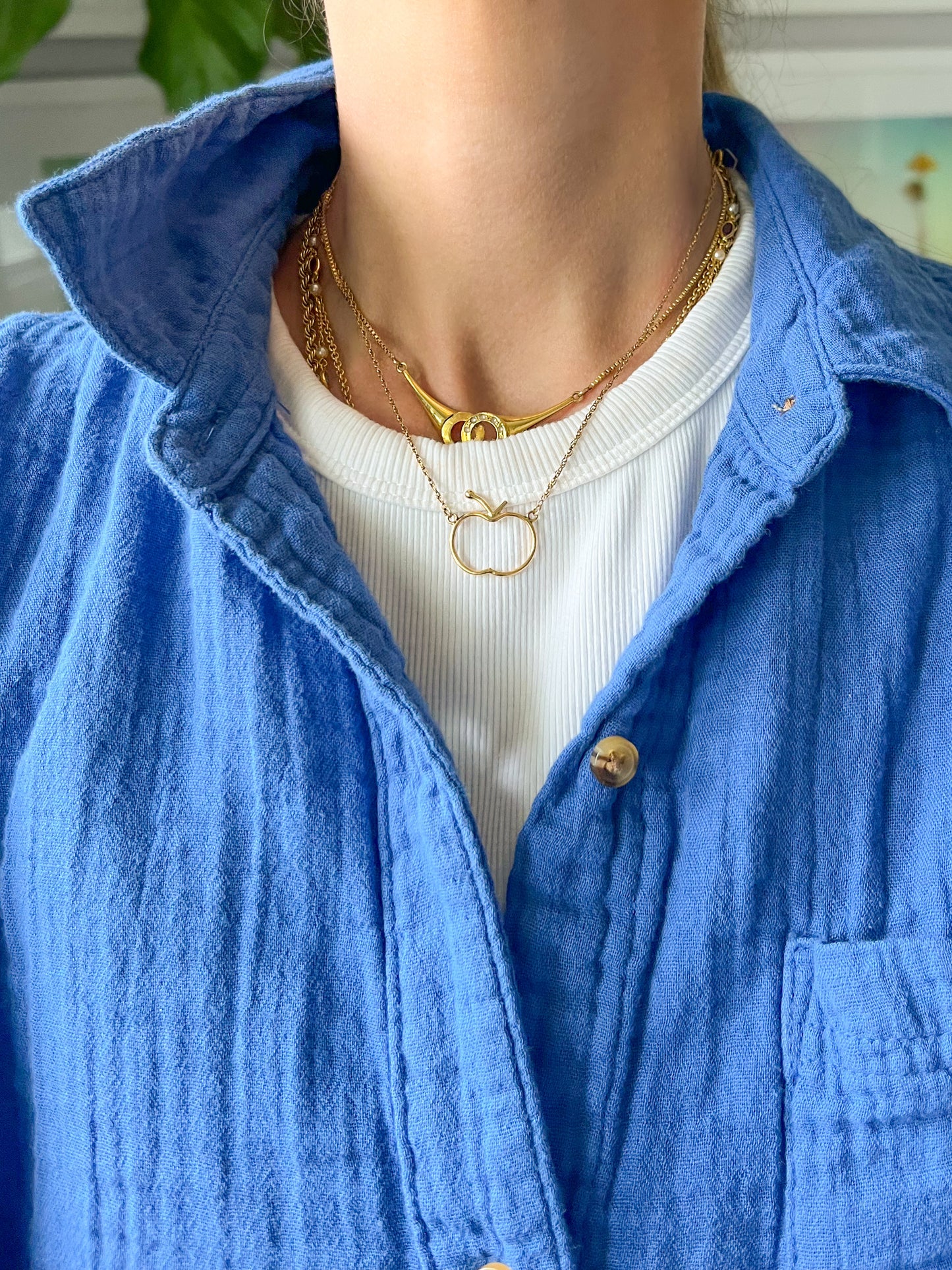 Vintage 14k Apple Charm on 10k Chain Necklace