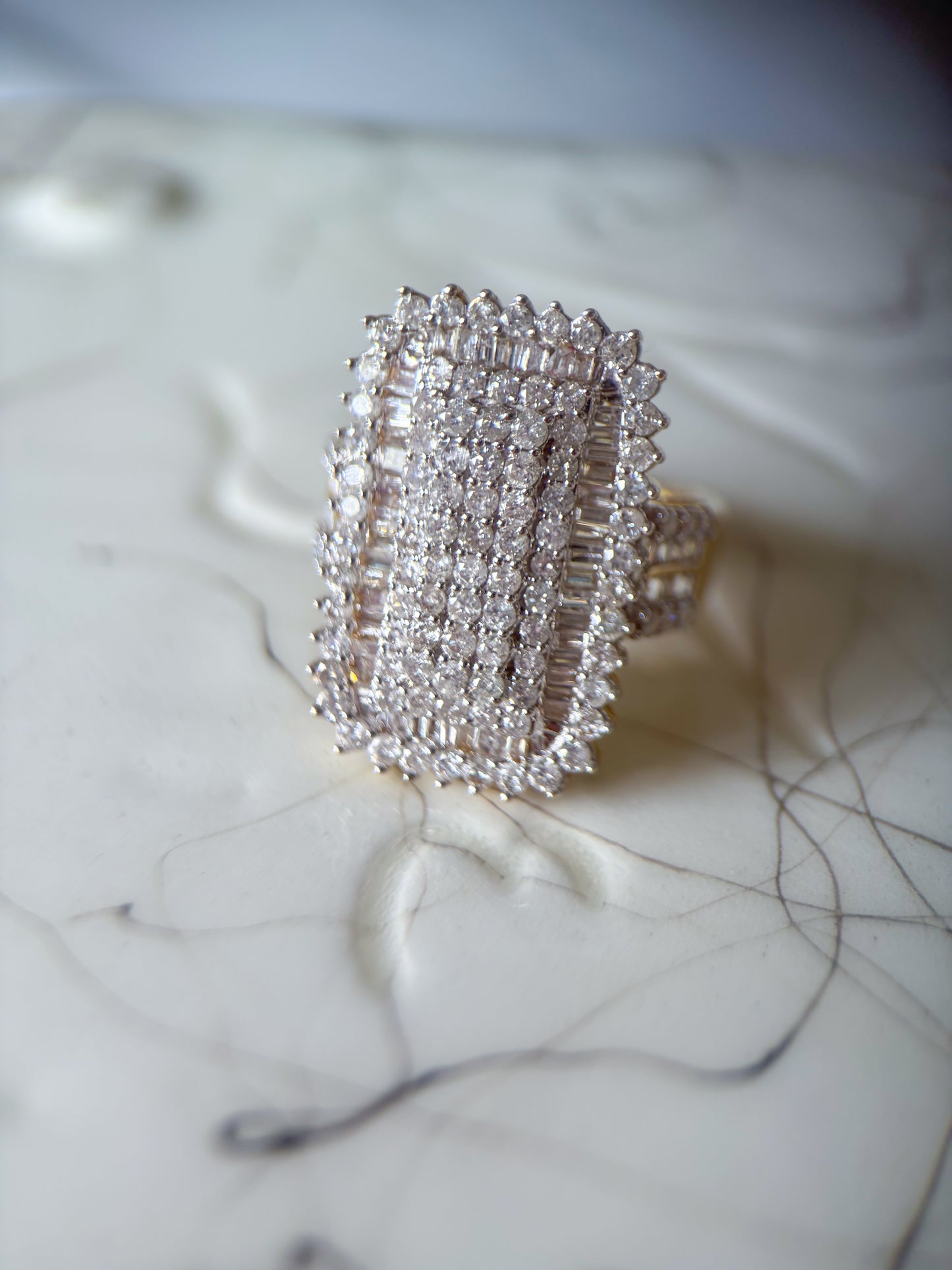Vintage Natural Diamond 14k Yellow Gold Statement Ring