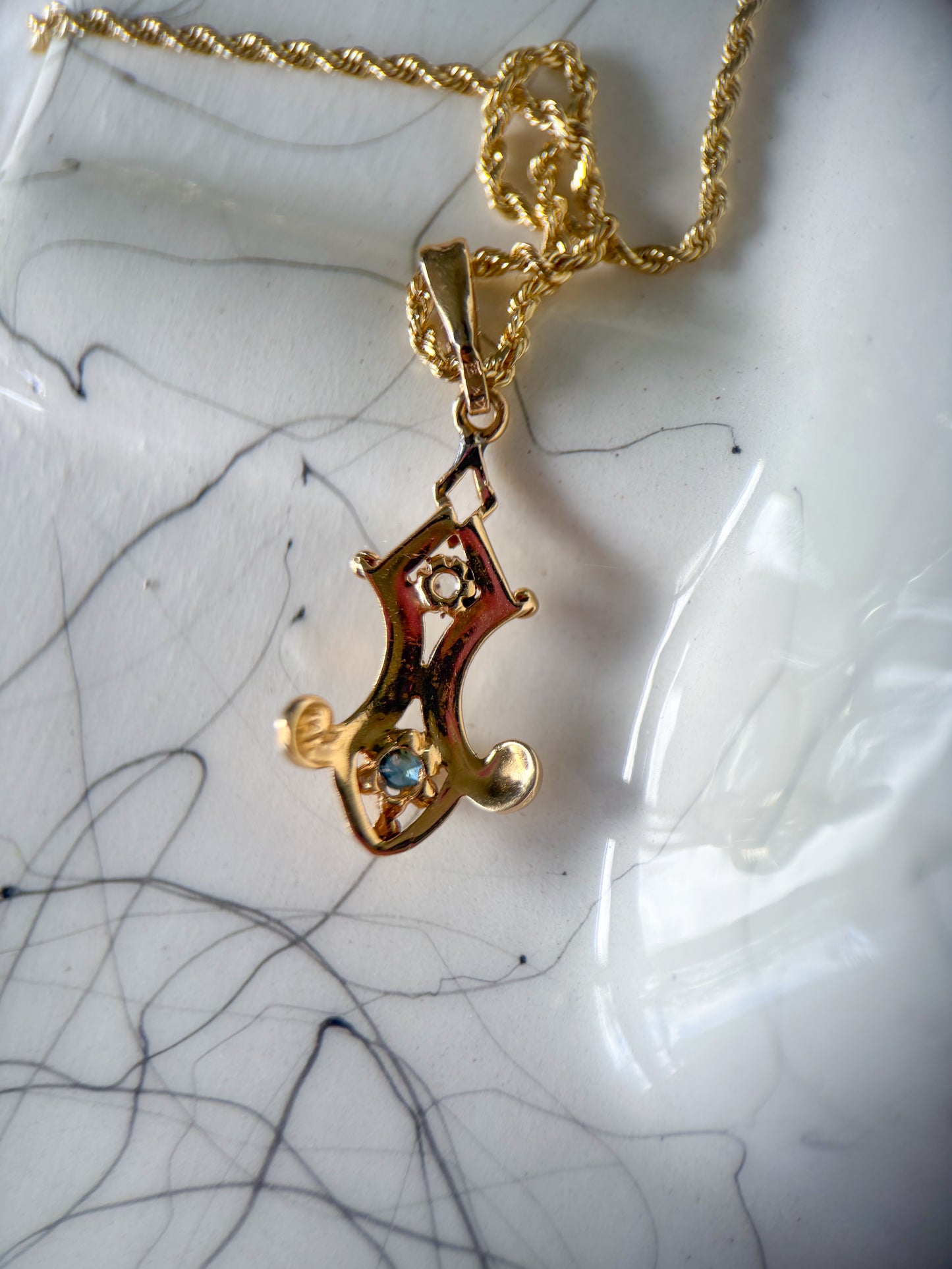 Vintage 14k Yellow Gold Charm with Synthetic Stones