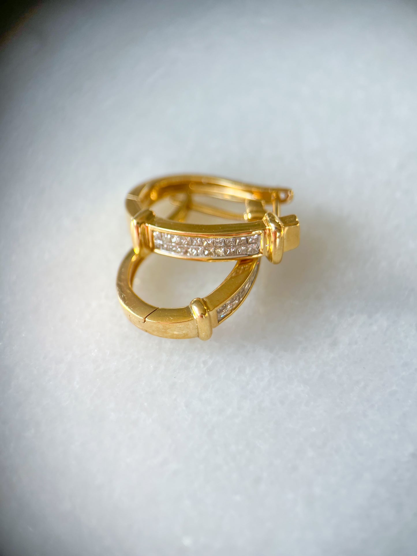 Natural Princess Cut Diamonds 14k Yellow Gold Hoop Earrings