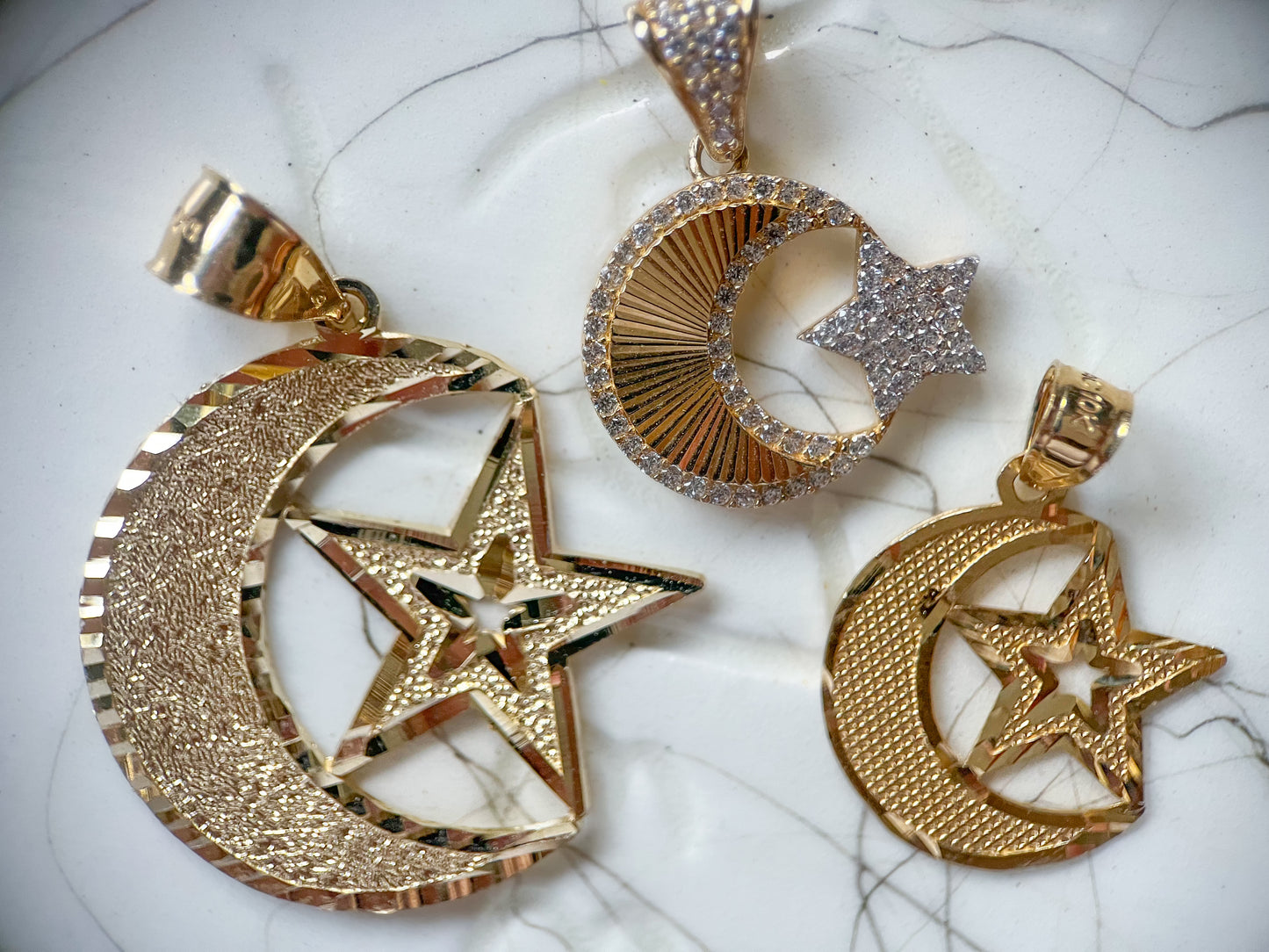 Large Moon and Star 10k Yellow Gold Charm