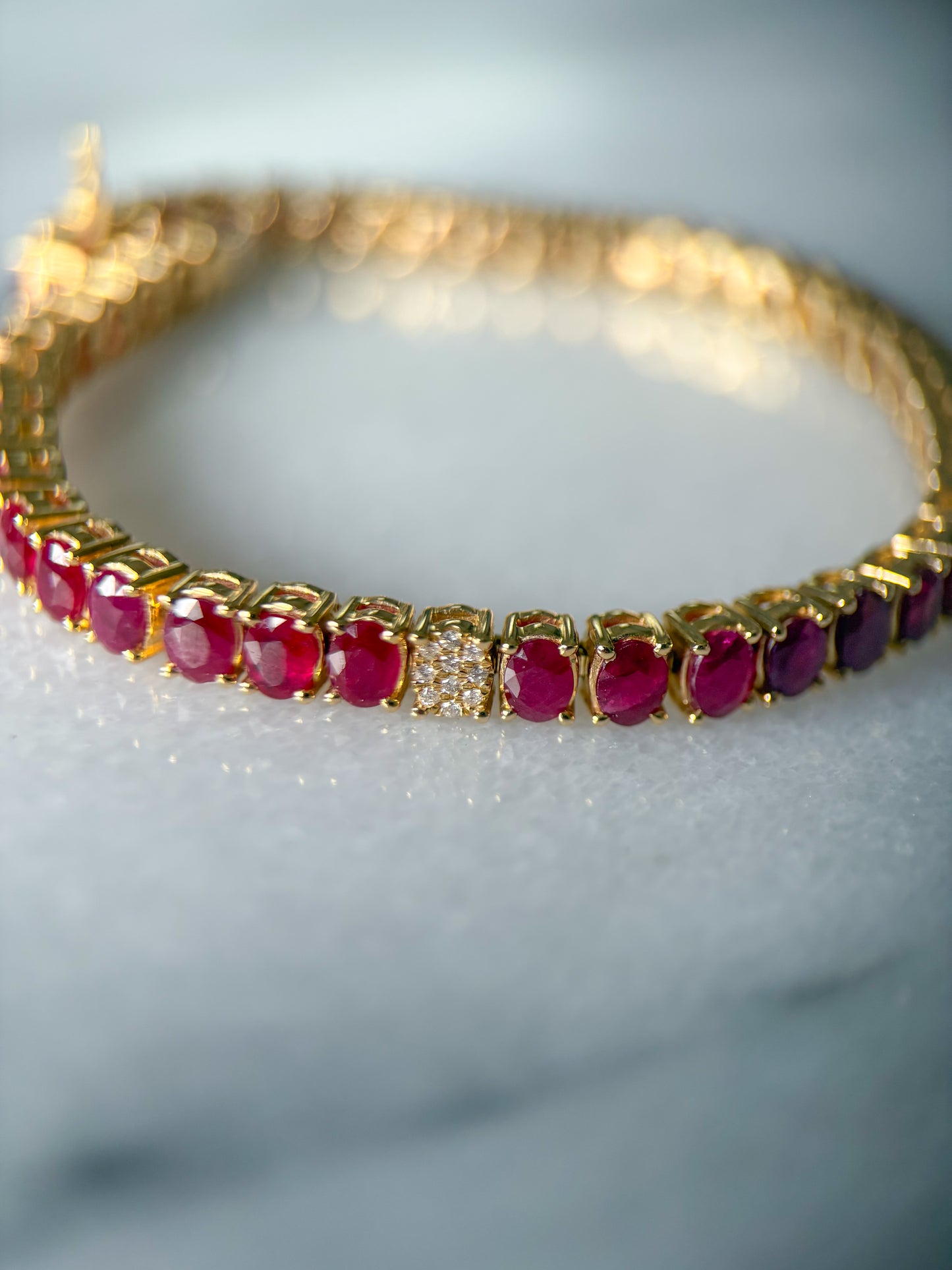 Natural Ruby and Diamond 14k Yellow Gold 6.5 Inch Tennis Bracelet