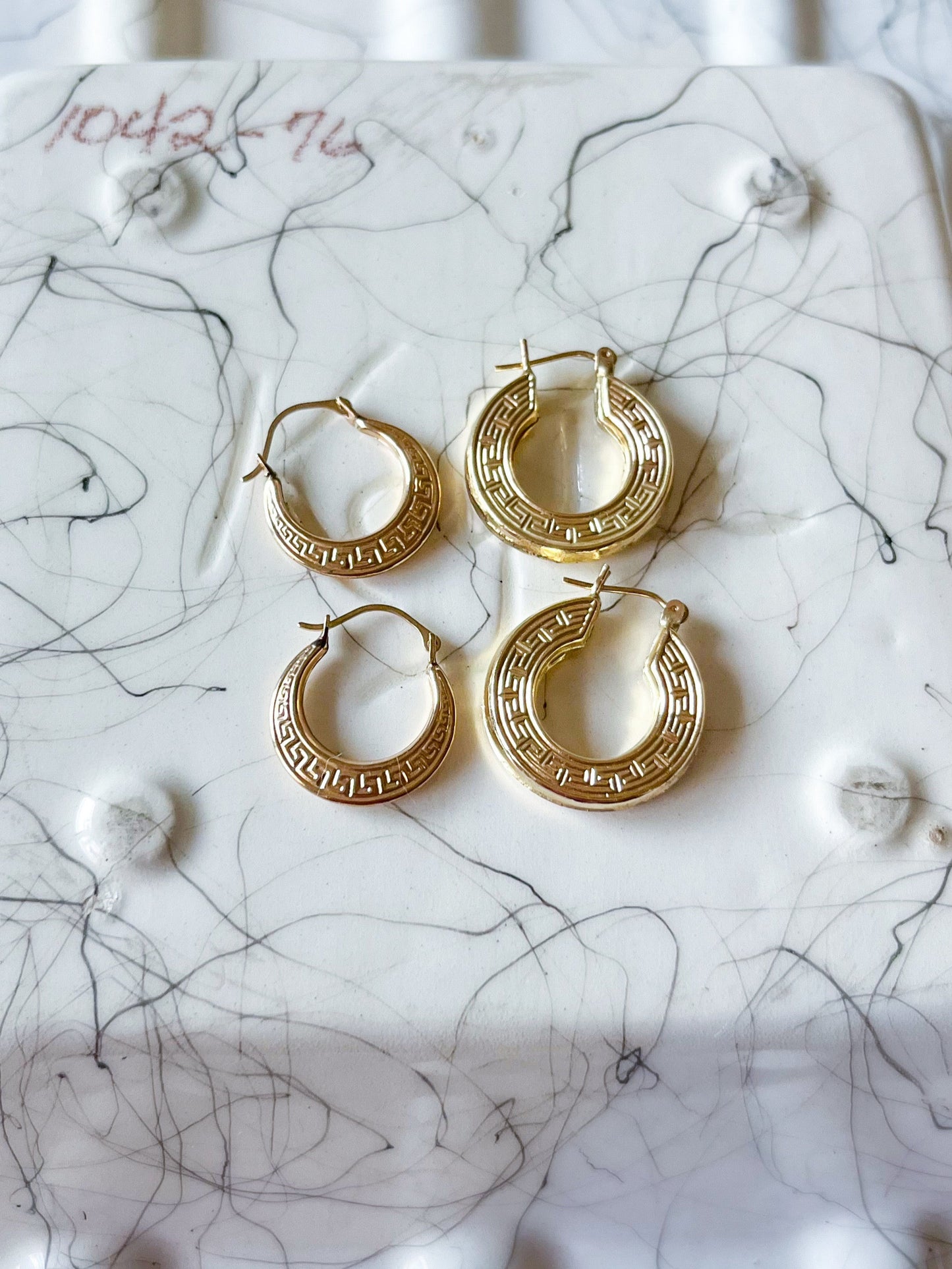 Greek Style 10k Yellow Gold Hoop Earrings