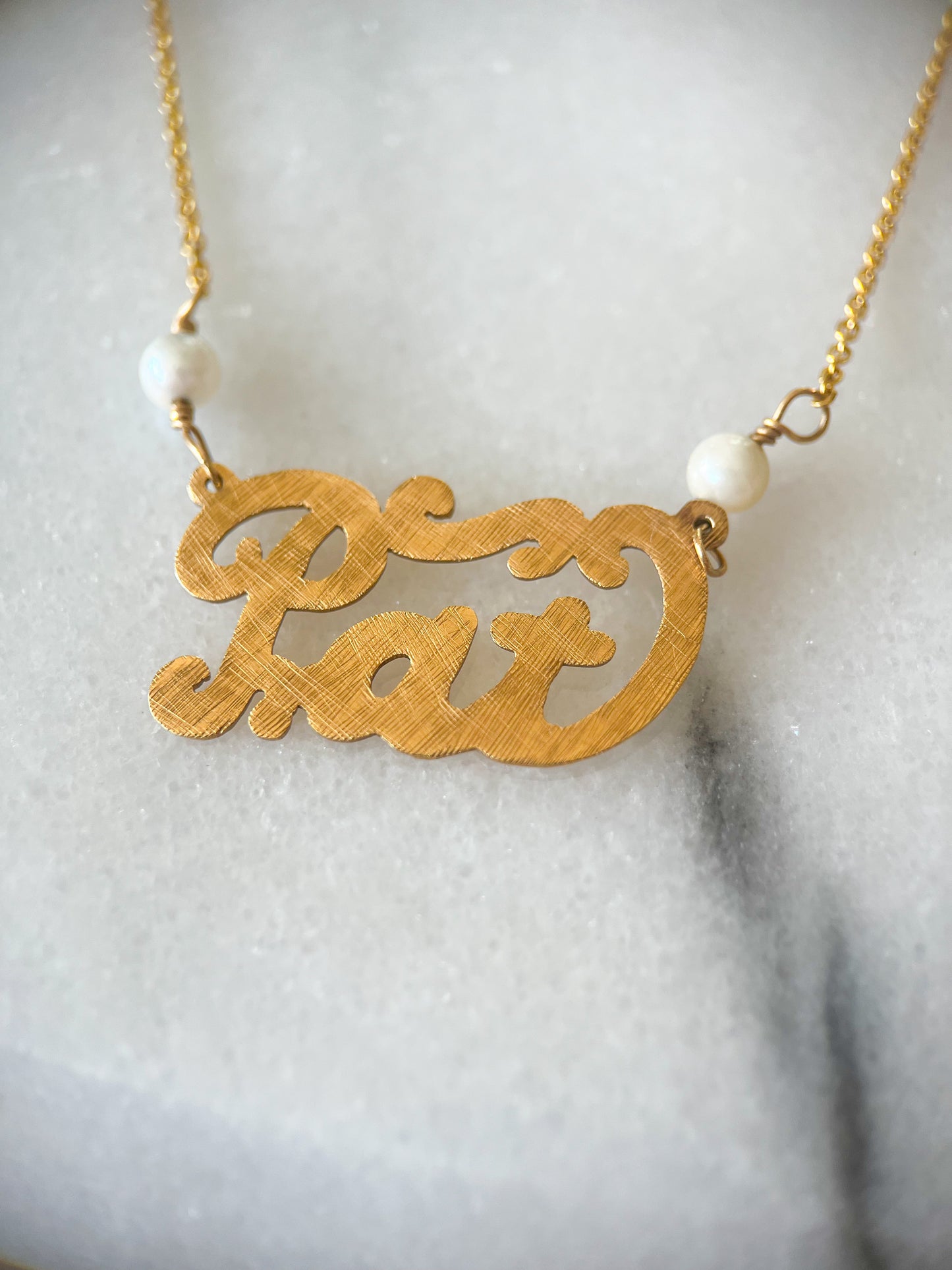Vintage Name Plate Necklaces - "Adrienne", "Christine", "Pat", "Roz" - 14k Yellow Gold Charms