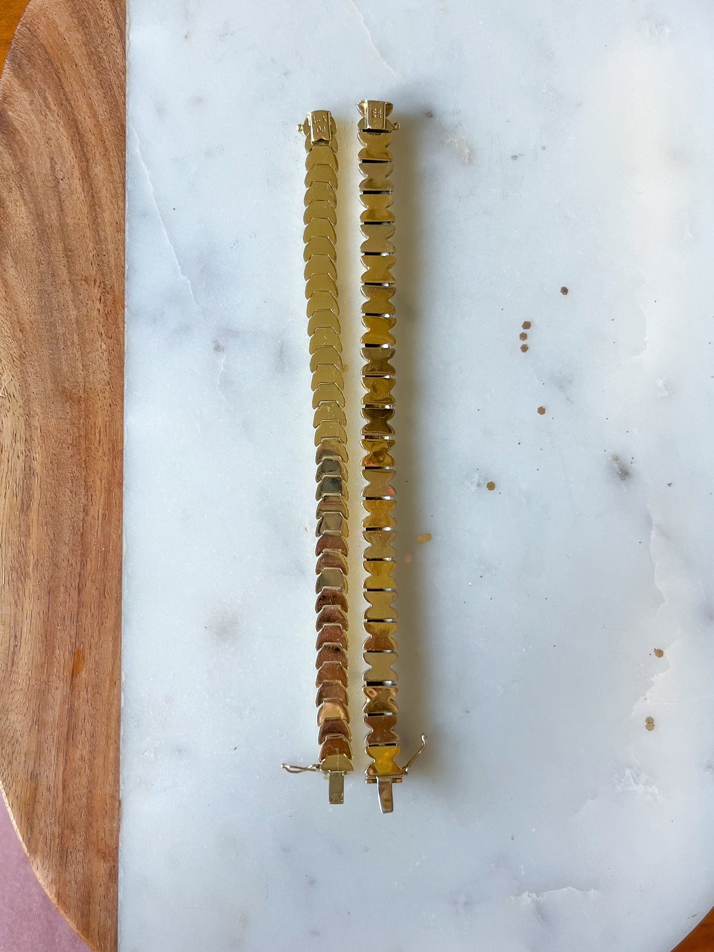 Vintage 14k White Gold and Yellow Gold Two Toned Flat Link and Chunky Bracelets